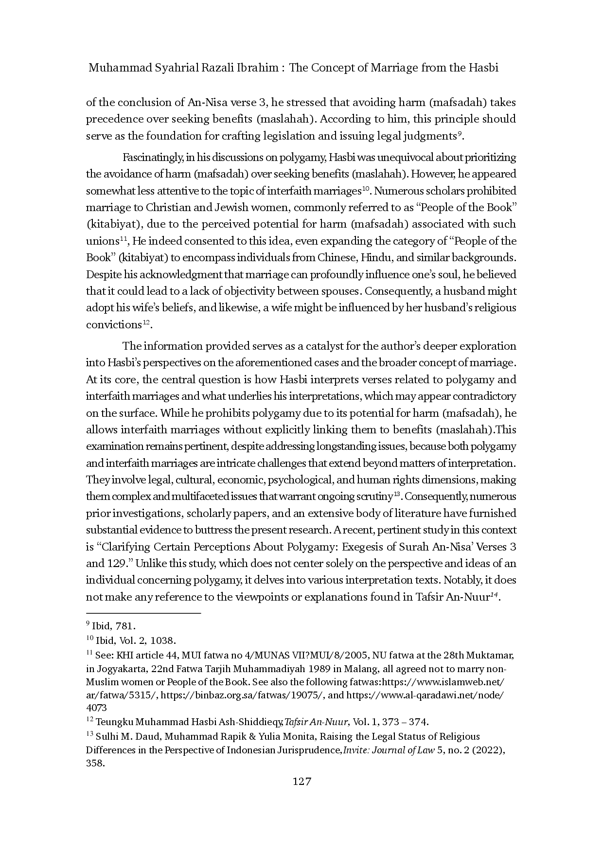 juris THE CONCEPT OF MARRIAGE FROM THE HASBI ASH SHIDDIEQY PERSPECTIVE An Approach Maqasidi On Verses of Polygamy and Inter religious Marriage Tafsir An Nuur
