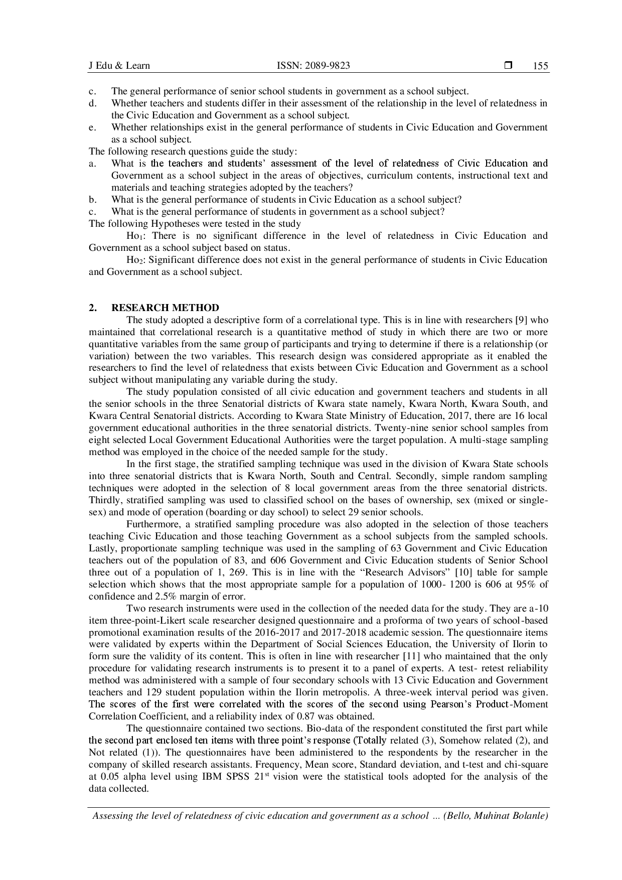 juris Assessing the level of relatedness of civic education and government as a school subject A threat to class attendance