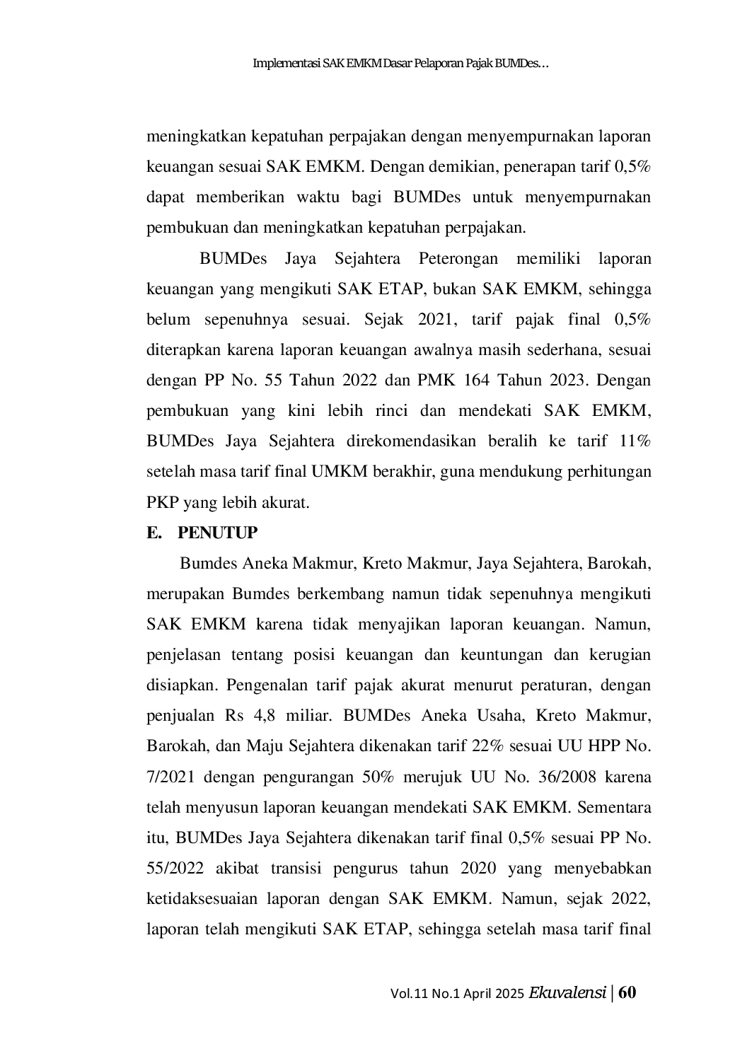 JURIS Implementasi SAK EMKM Dasar Pelaporan Pajak BUMDes Di Kabupaten Jombang