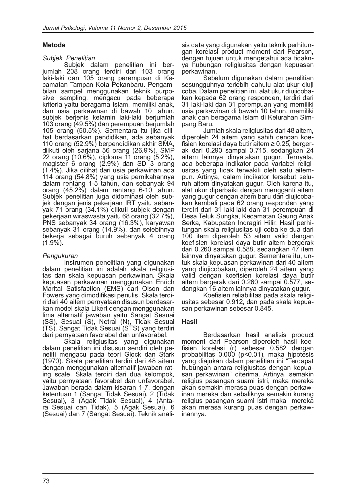 JURIS Hubungan Antara Religiusitas dengan Kepuasan Perkawinan