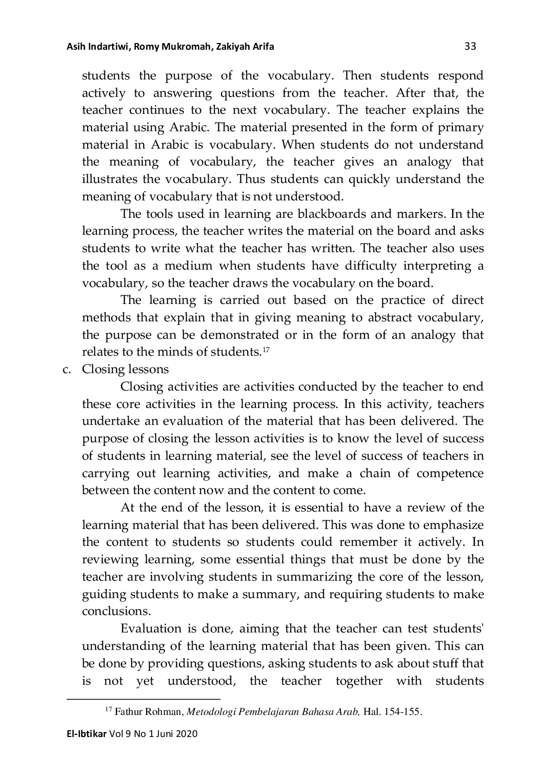 JURIS Implementation of Arabic Learning Based on Direct Method in Madrasah Kuttab Ibadurrahman