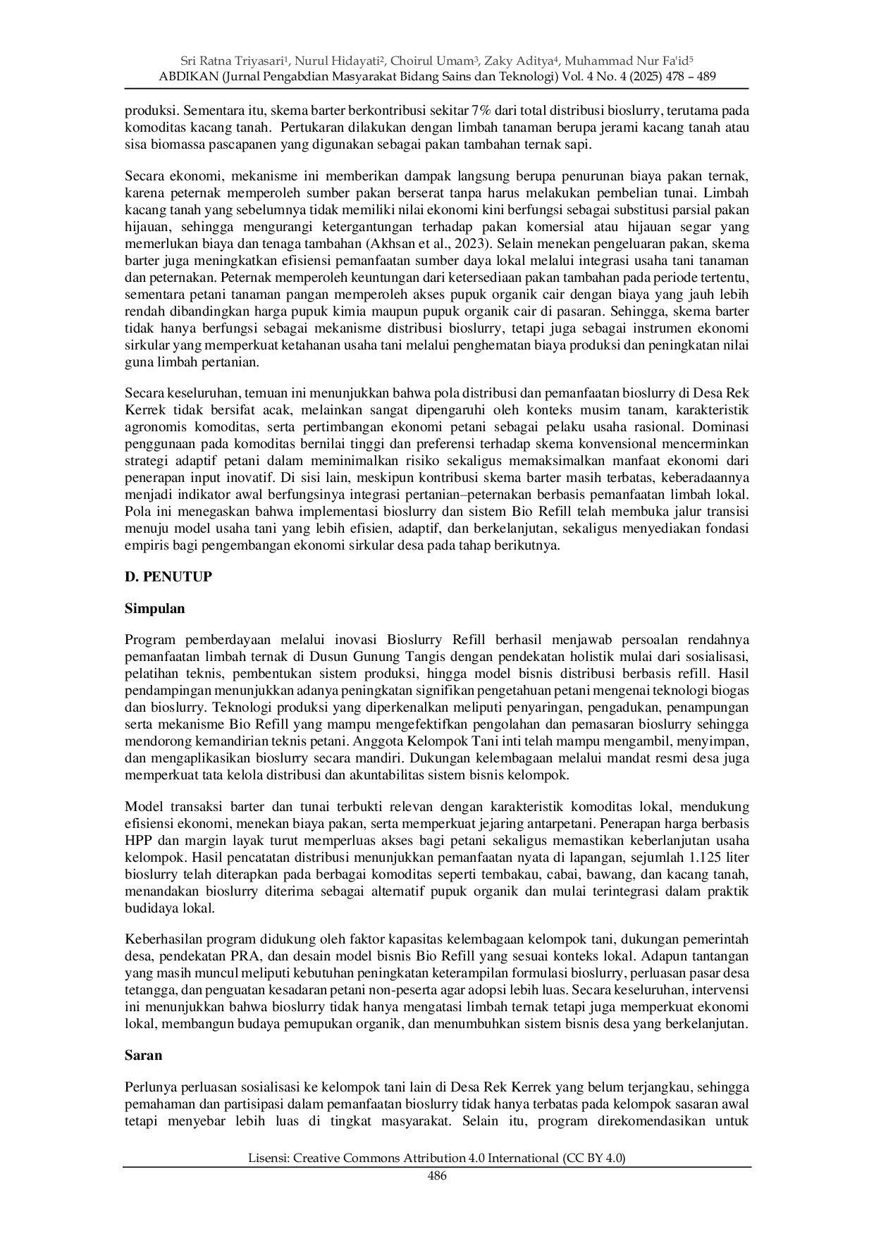 JURIS Inovasi Bioslurry Refill untuk Penguatan Ekonomi Kelompok Tani Jaya Abadi Gunung Tangis