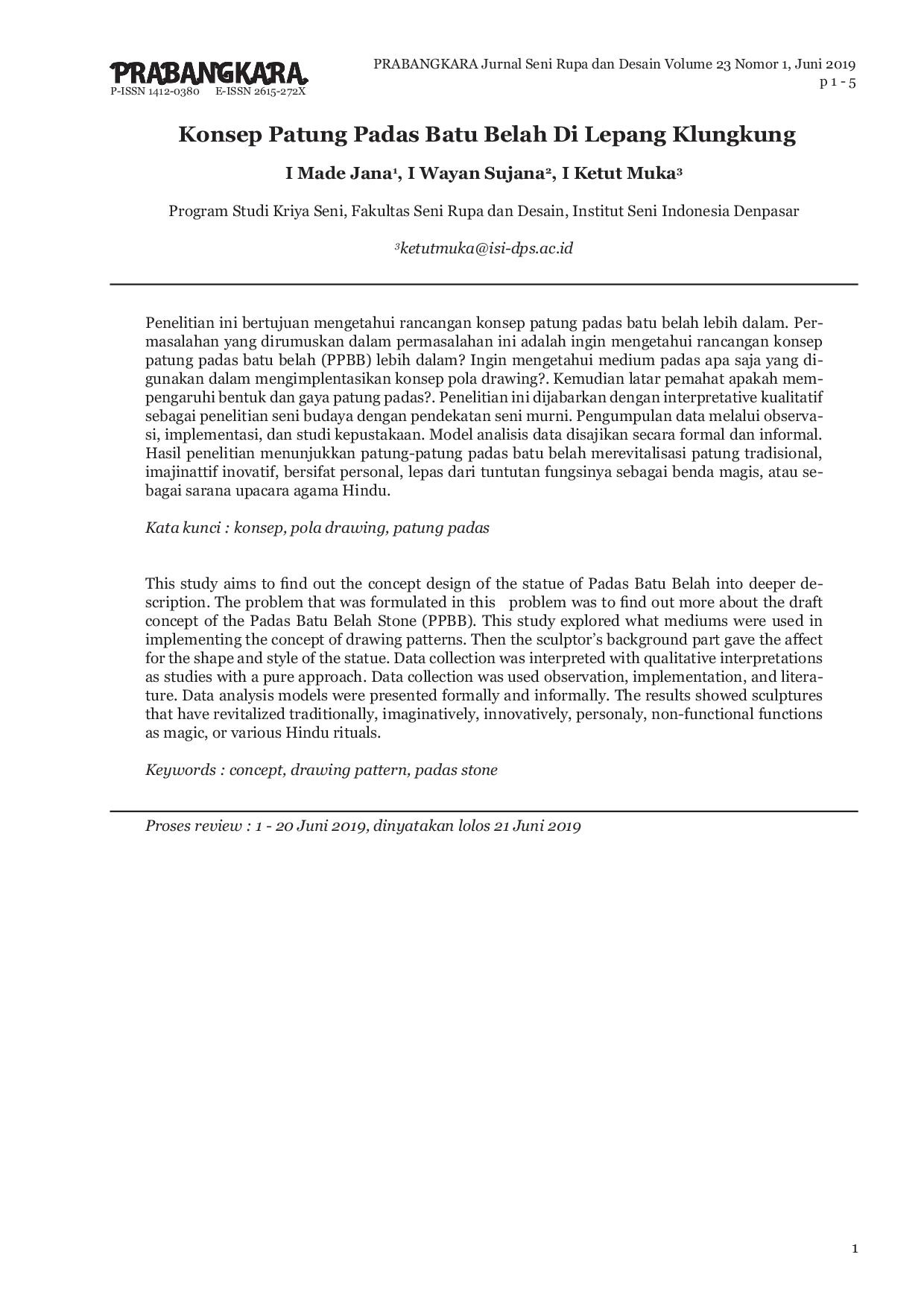 JURIS Konsep Patung Padas Batu Belah Di Lepang Klungkung