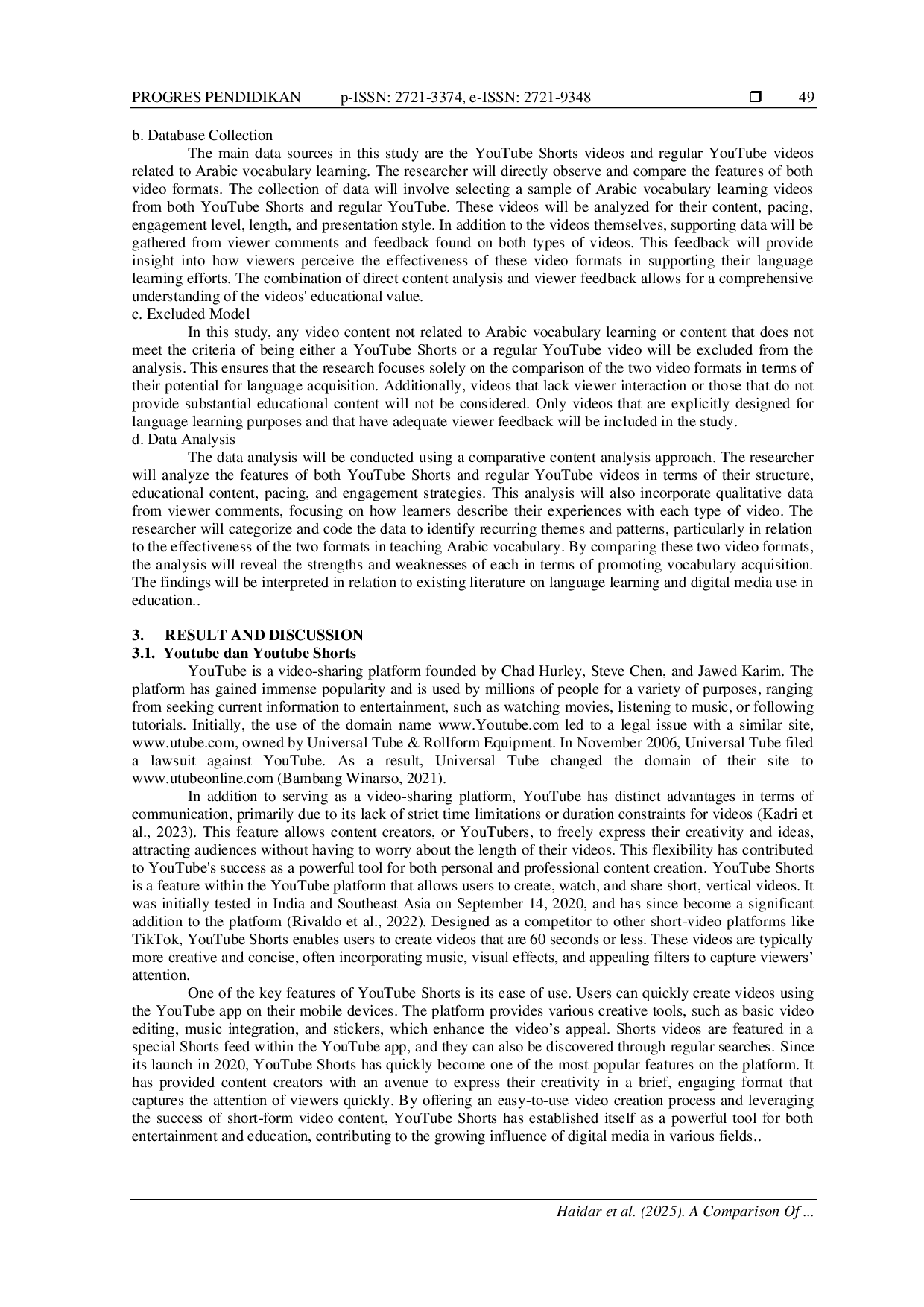 JURIS A Comparison Of YouTube Shorts Features With Regular YouTube Videos In Arabic Vocabulary Learning