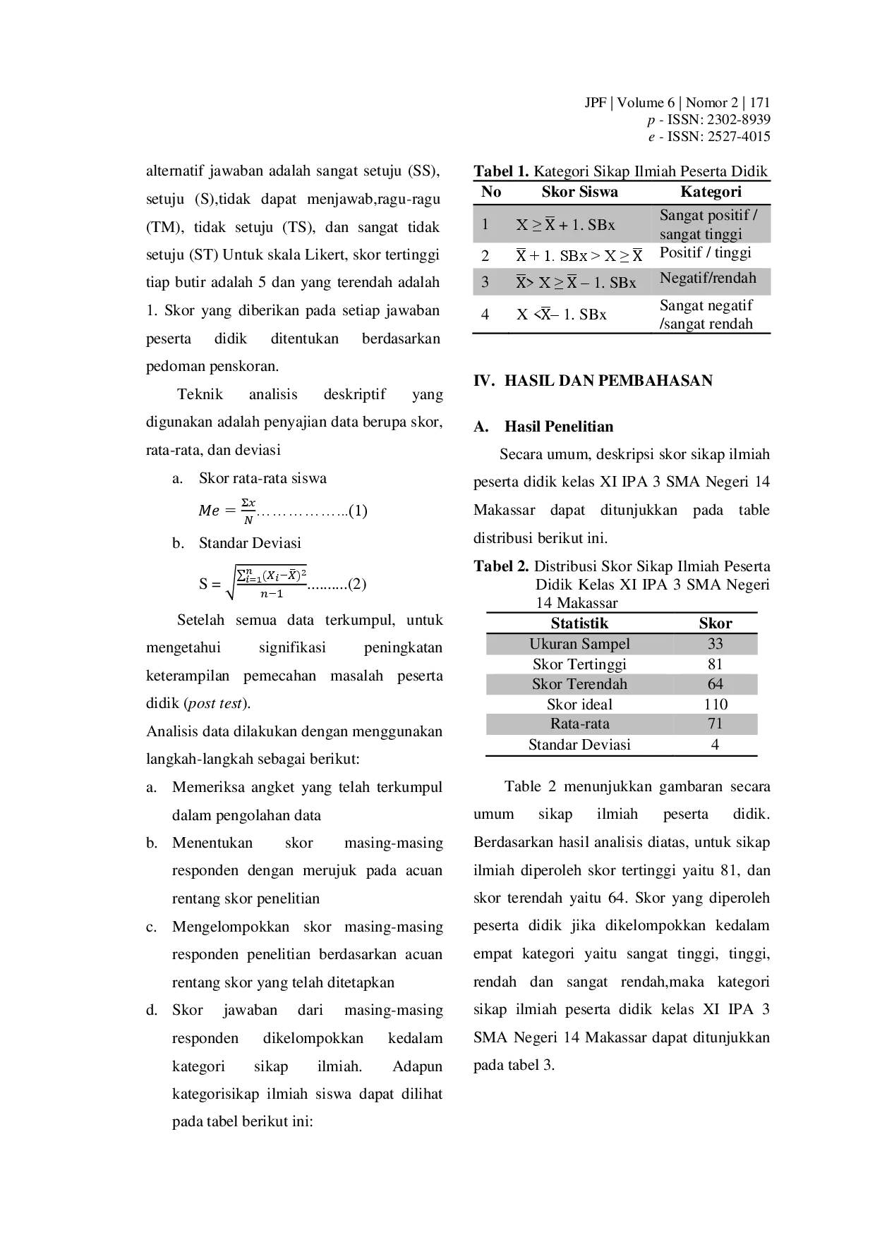 juris Penerapan Pendekatan Saintifik dalam Pembelajaran Fisika terhadap Sikap Ilmiah Peserta Didik Kelas XI IPA 3 SMA Negeri 14 Makassar
