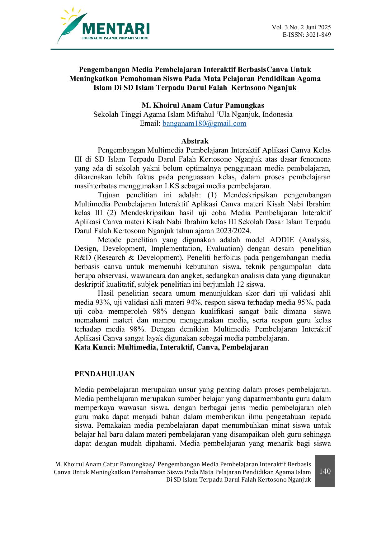 JURIS Pengembangan Media Pembelajaran Interaktif Berbasis Canva untuk Meningkatkan Pemahaman Siswa pada Mata Pelajaran Pendidikan Agama Islam di SD Islam Terpadu Darul Falah Kertosono Nganjuk