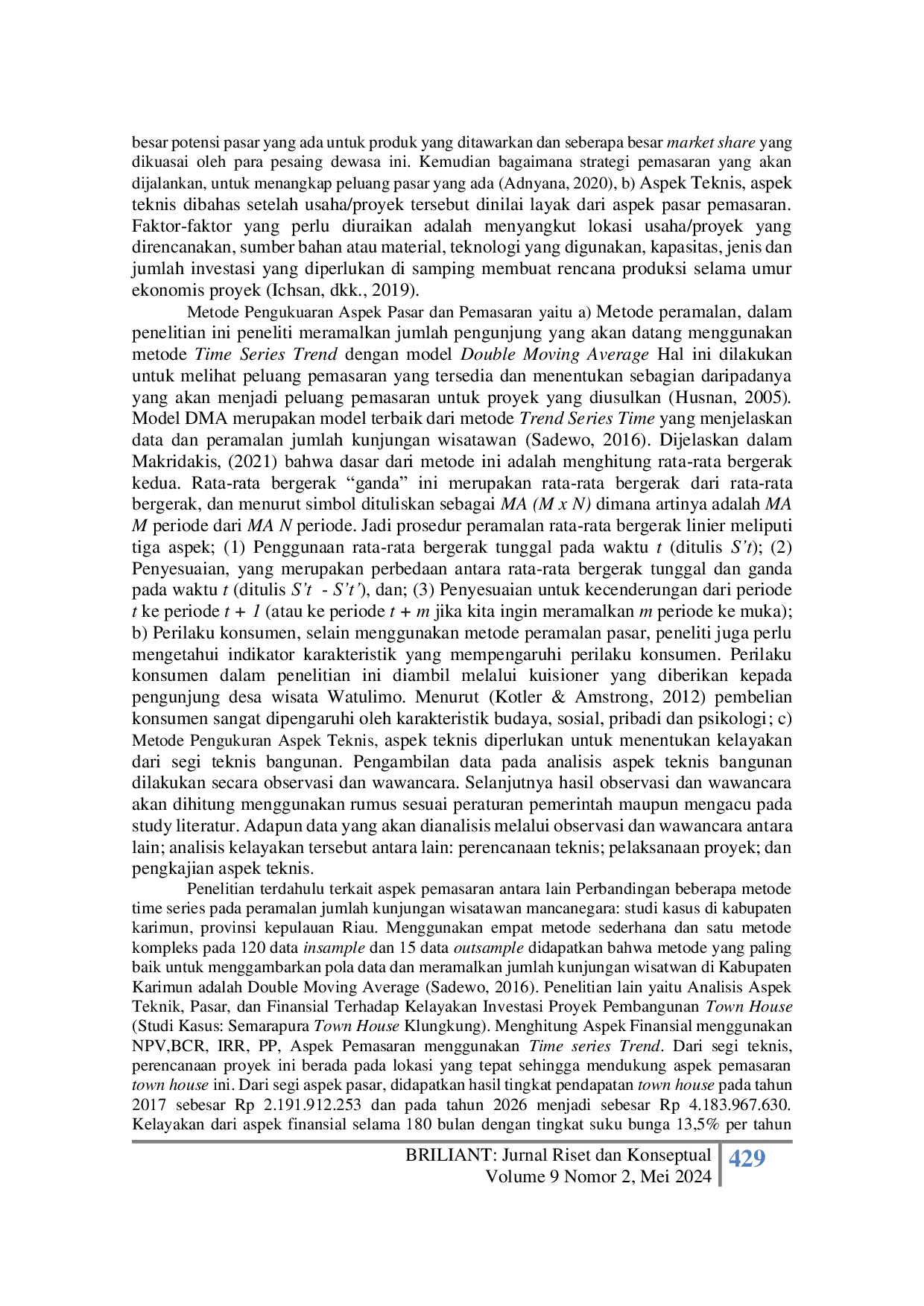 JURIS Analisis Kelayakan Aspek Pasar dan Aspek Finansial Pada Proyek Optimalisasi Desa Wisata Watulimo Kabupaten Trenggalek