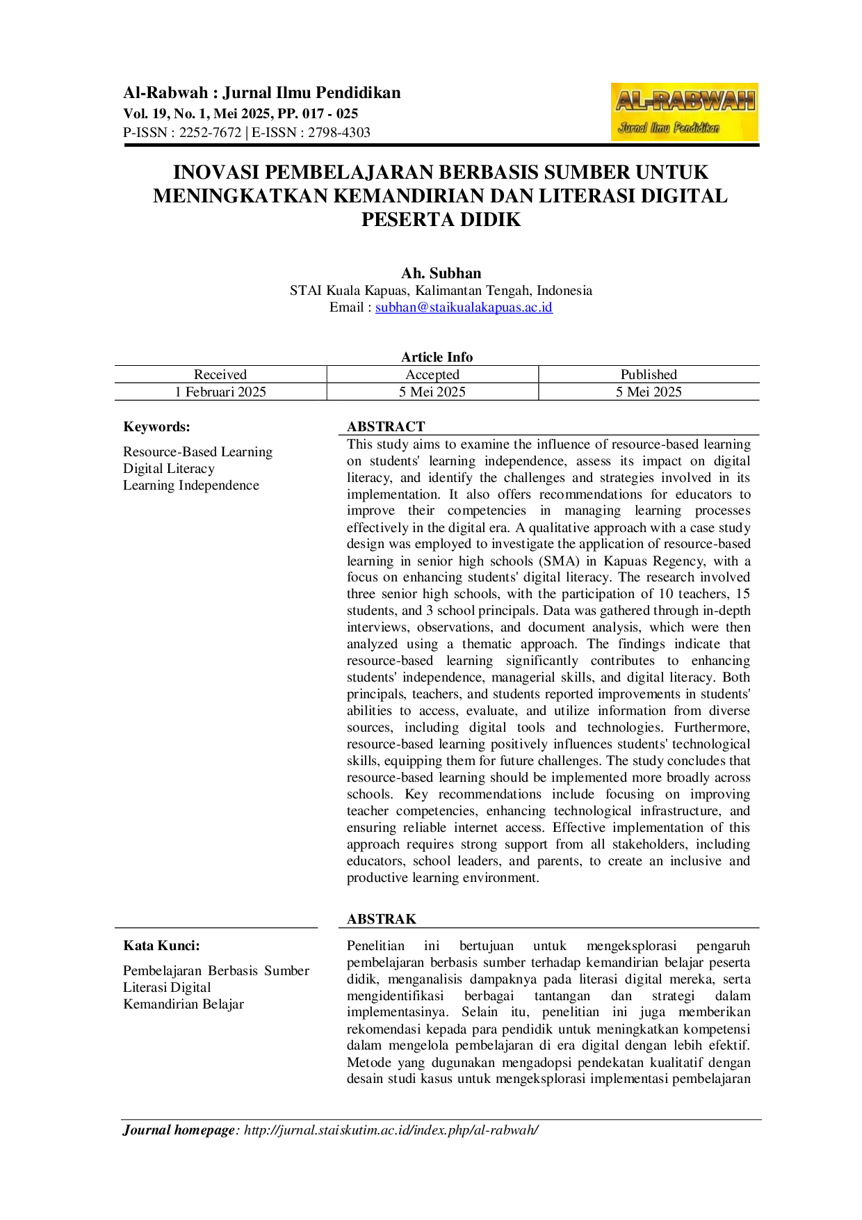 JURIS Inovasi Pembelajaran Berbasis Sumber untuk Meningkatkan Kemandirian dan Literasi Digital Peserta Didik