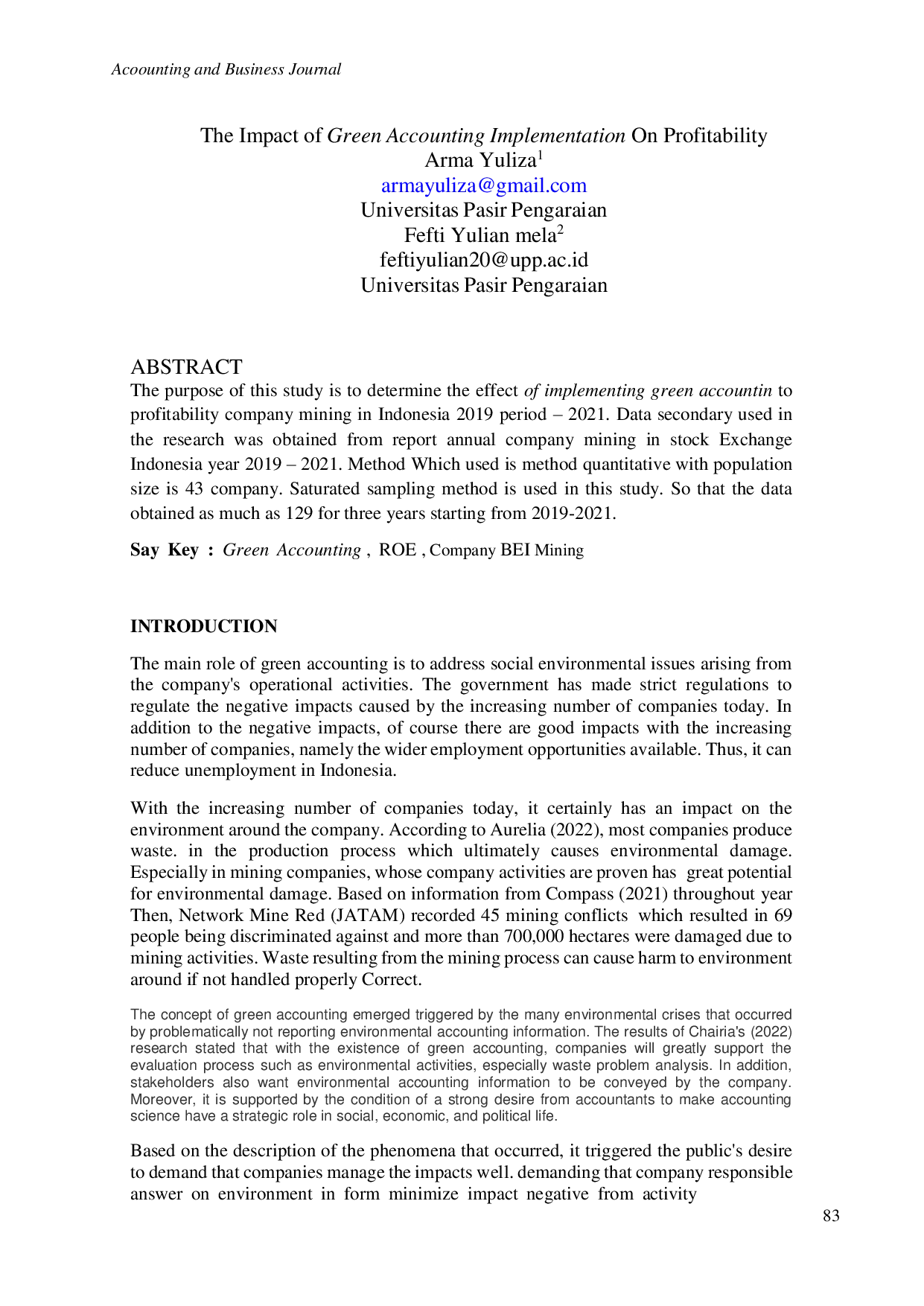 JURIS The Impact of Green Accounting Implementation On Profitability