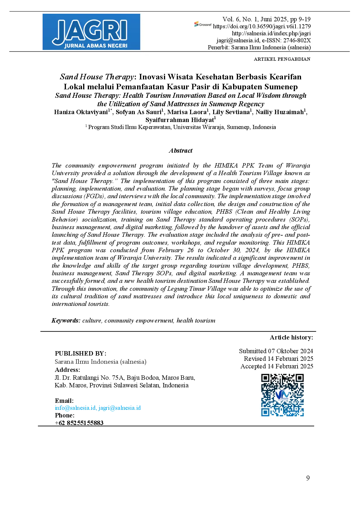juris Sand House Therapy Health Tourism Innovation Based on Local Wisdom through the Utilization of Sand Mattresses in Sumenep Regency
