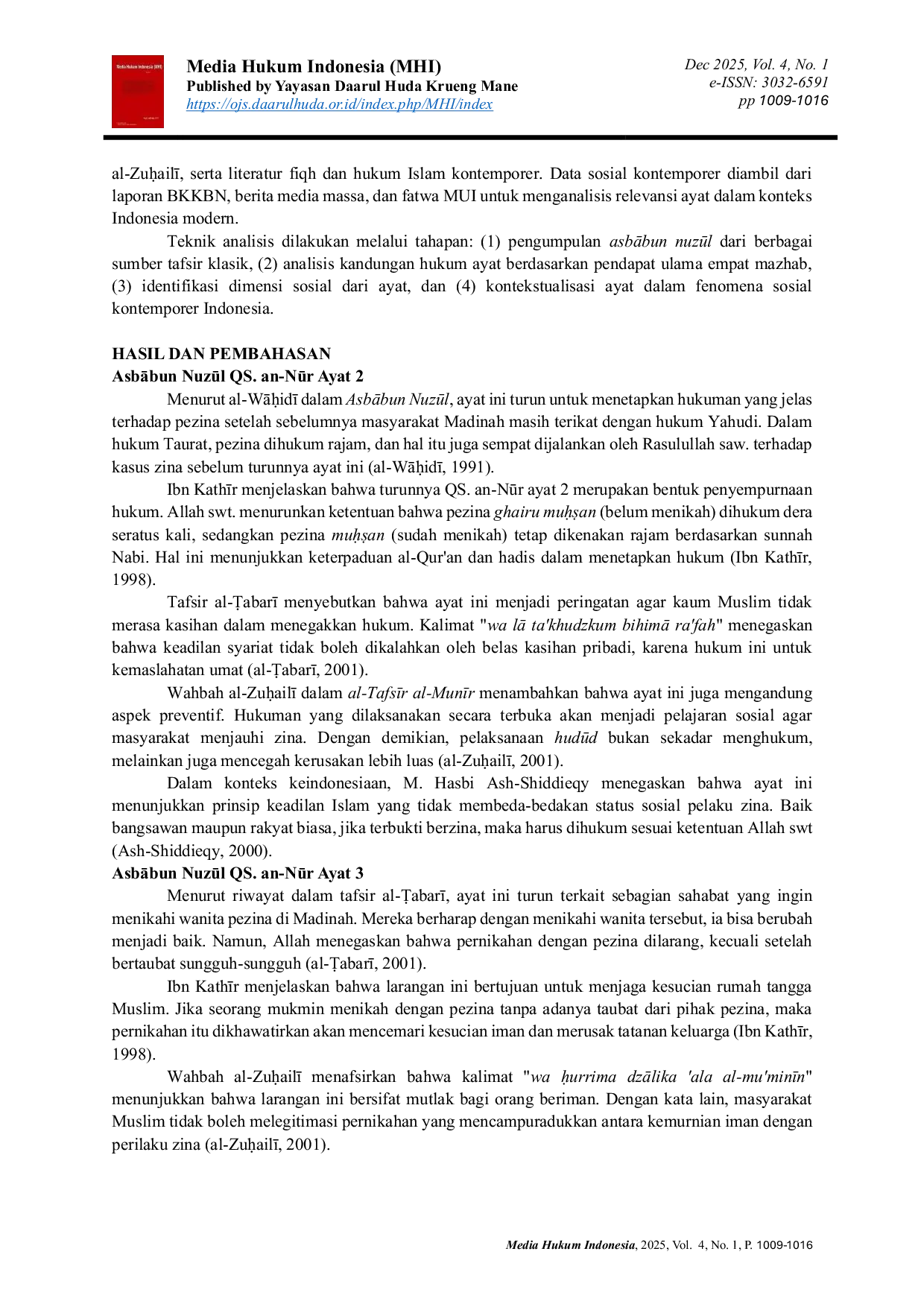 JURIS AsbAbun Nuzl Surah An Nr Ayat 2 3 Analisis Hukum Zina dan Konsekuensinya dalam Perspektif Al Qur an