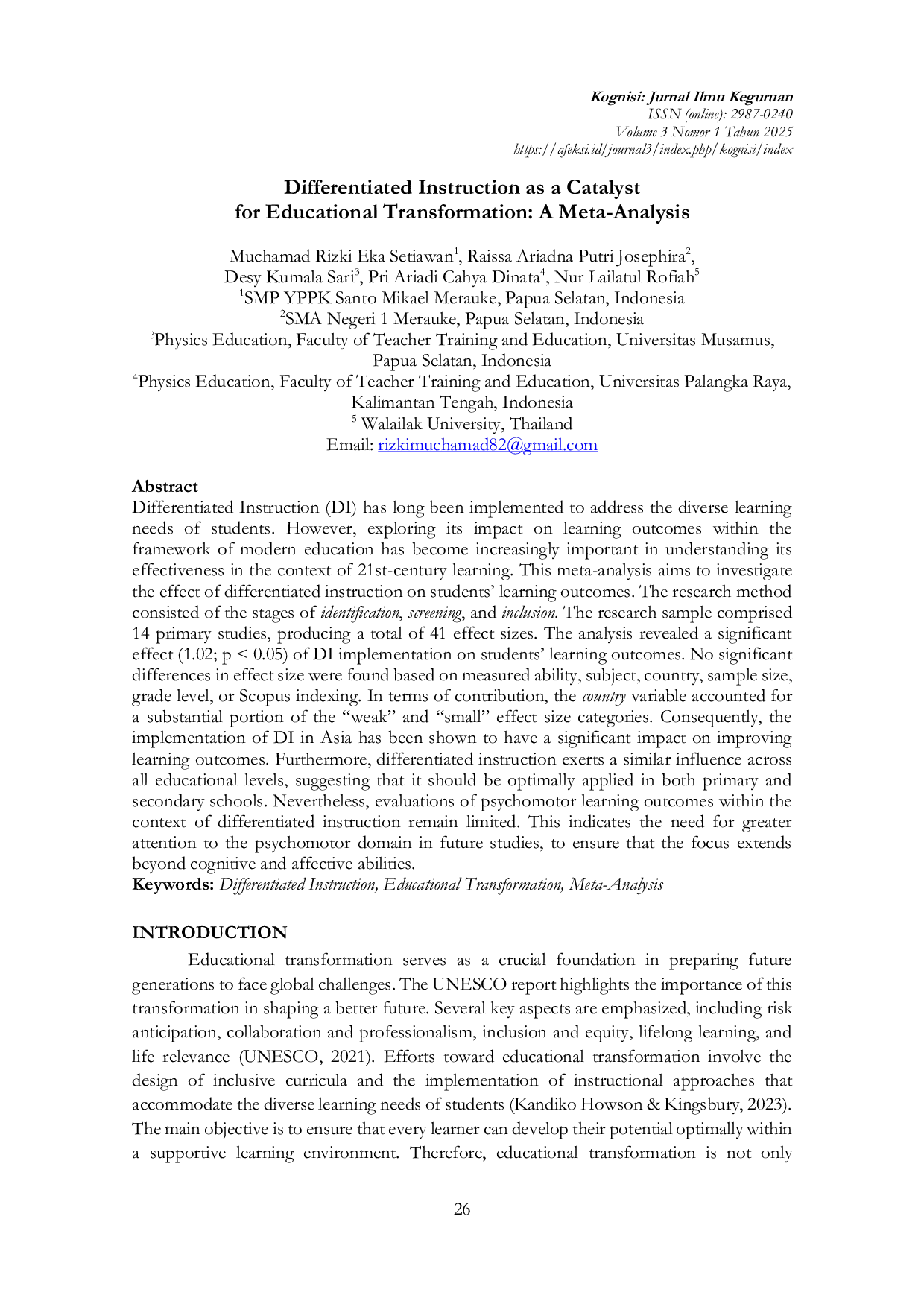 JURIS Differentiated Instruction as a Catalyst for Educational Transformation A Meta Analysis
