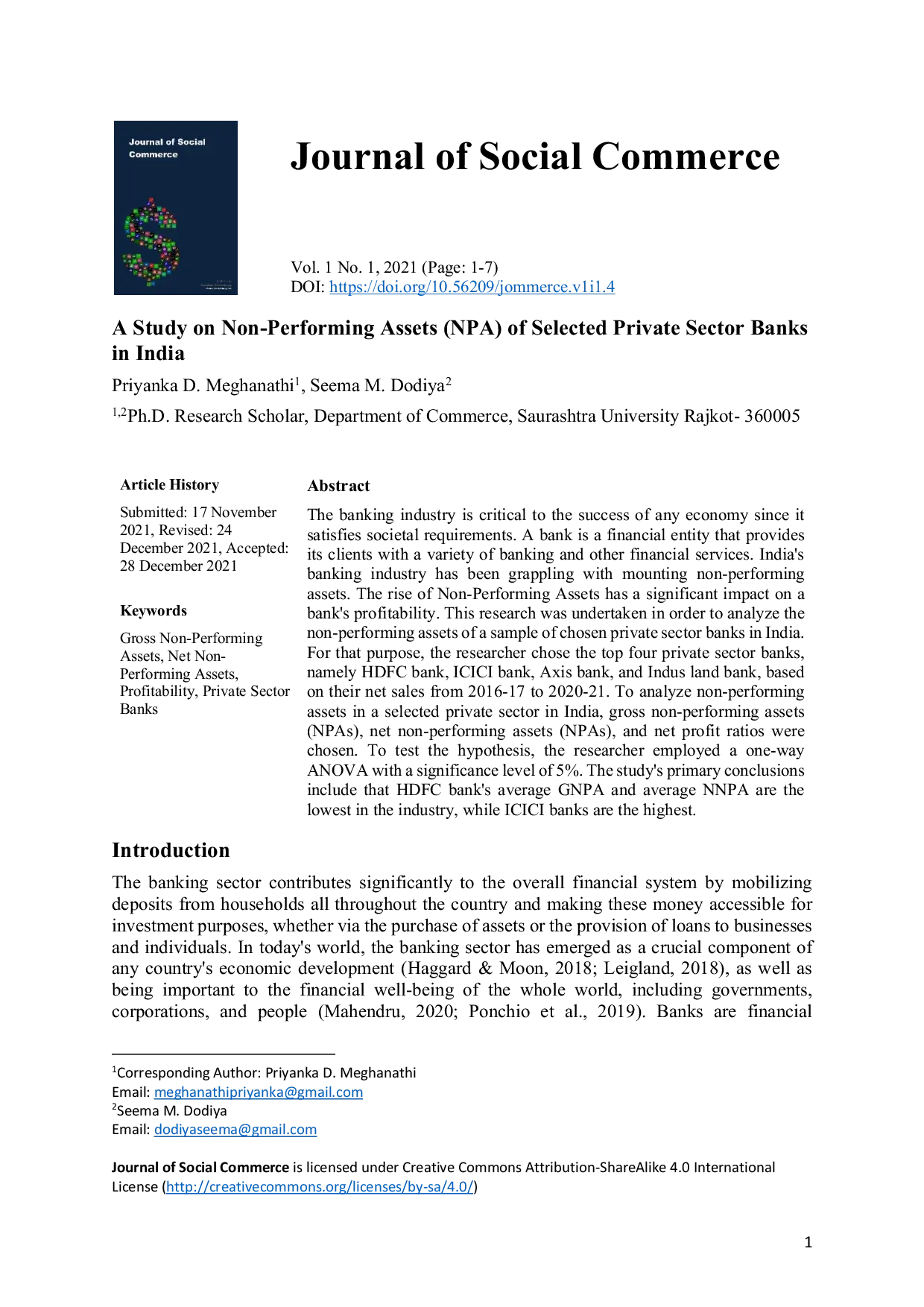 JURIS A Study on Non Performing Assets NPA of Selected Private Sector Banks in India