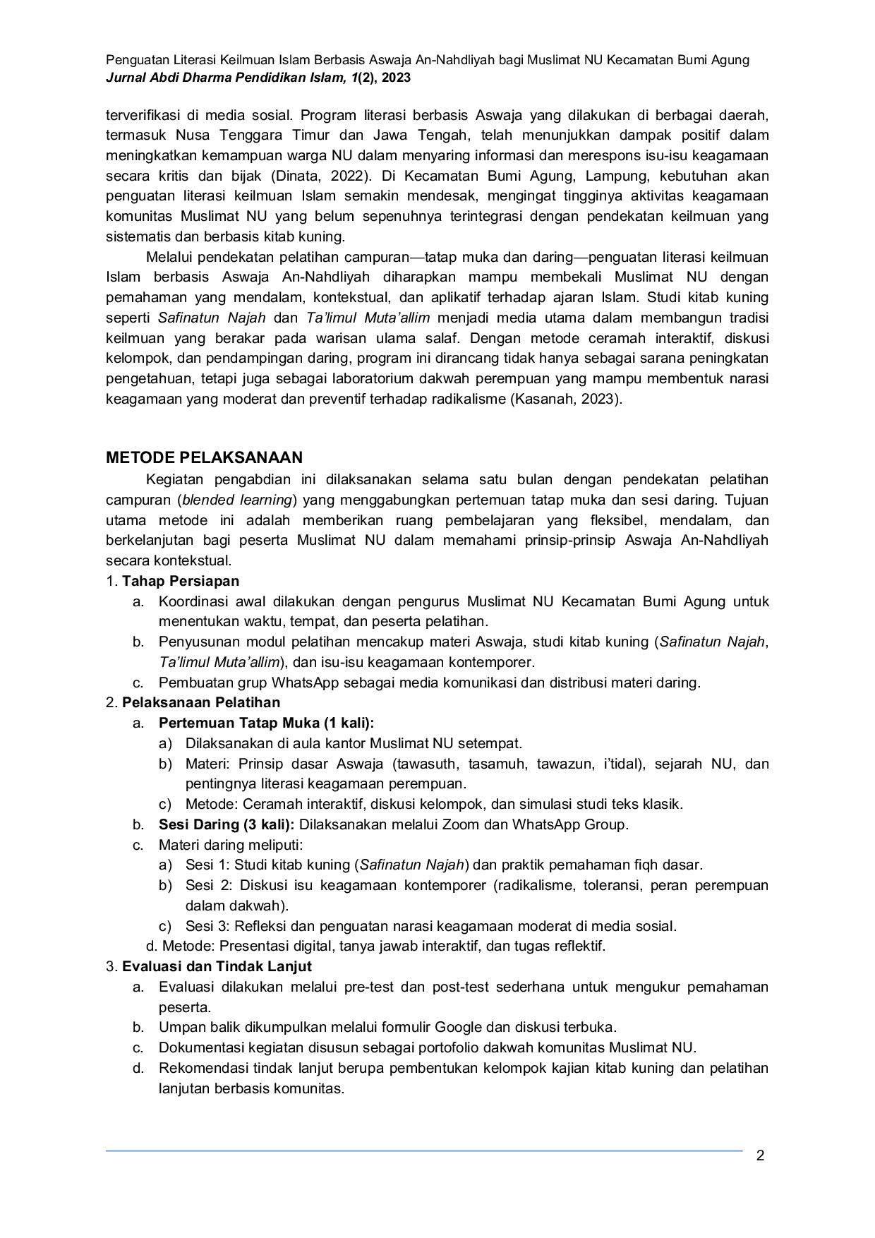 JURIS Strengthening Islamic Scientific Literacy Based on Aswaja An Nahdliyah for Muslimat NU in Bumi Agung District