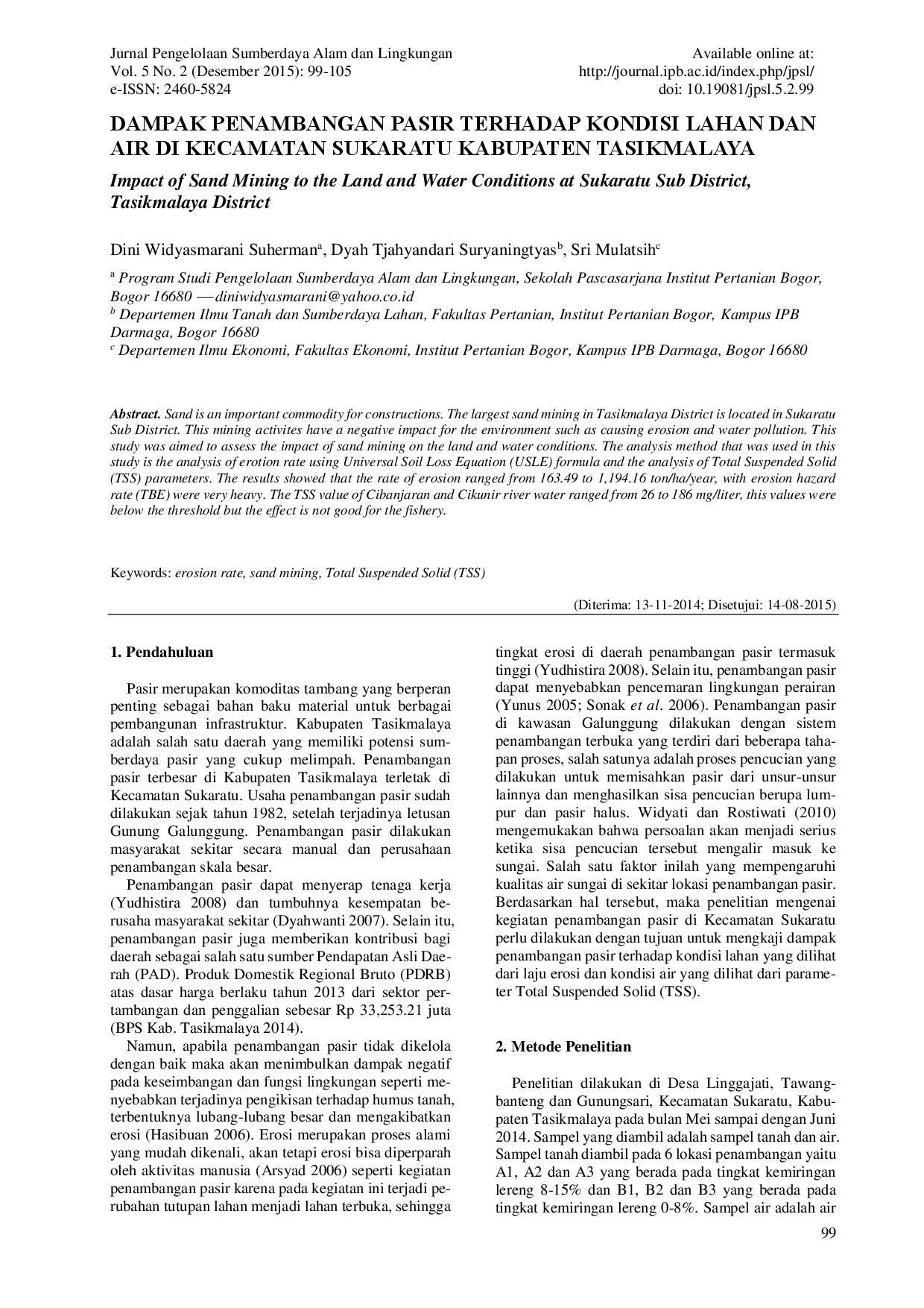 juris Dampak Penambangan Pasir Terhadap Kondisi Lahan dan Air di Kecamatan Sukaratu Kabupaten Tasikmalaya