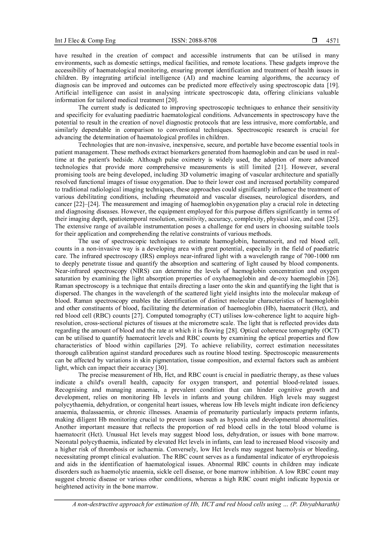 JURIS A non destructive approach for estimation of Hb HCT and red blood cells using reflectance spectroscopic technique