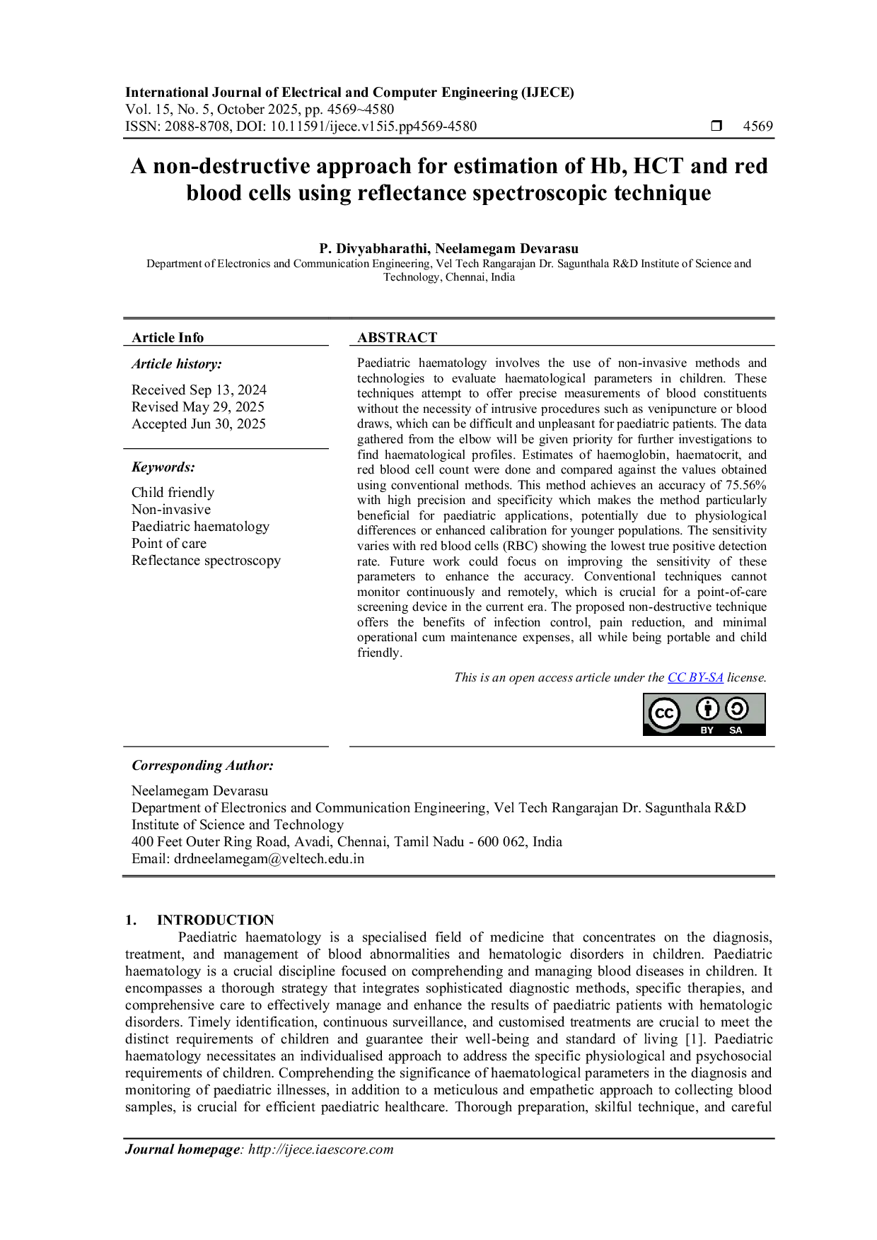 JURIS A non destructive approach for estimation of Hb HCT and red blood cells using reflectance spectroscopic technique