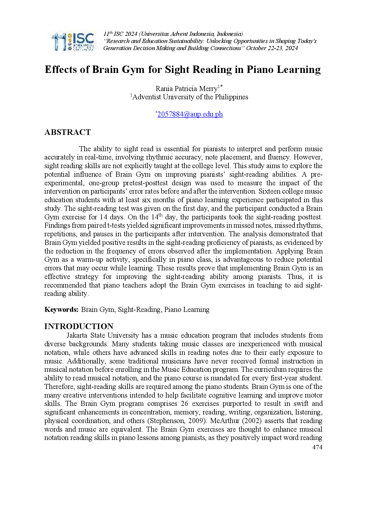 juris Effects Of Brain Gym For Sight Reading In Piano Learning