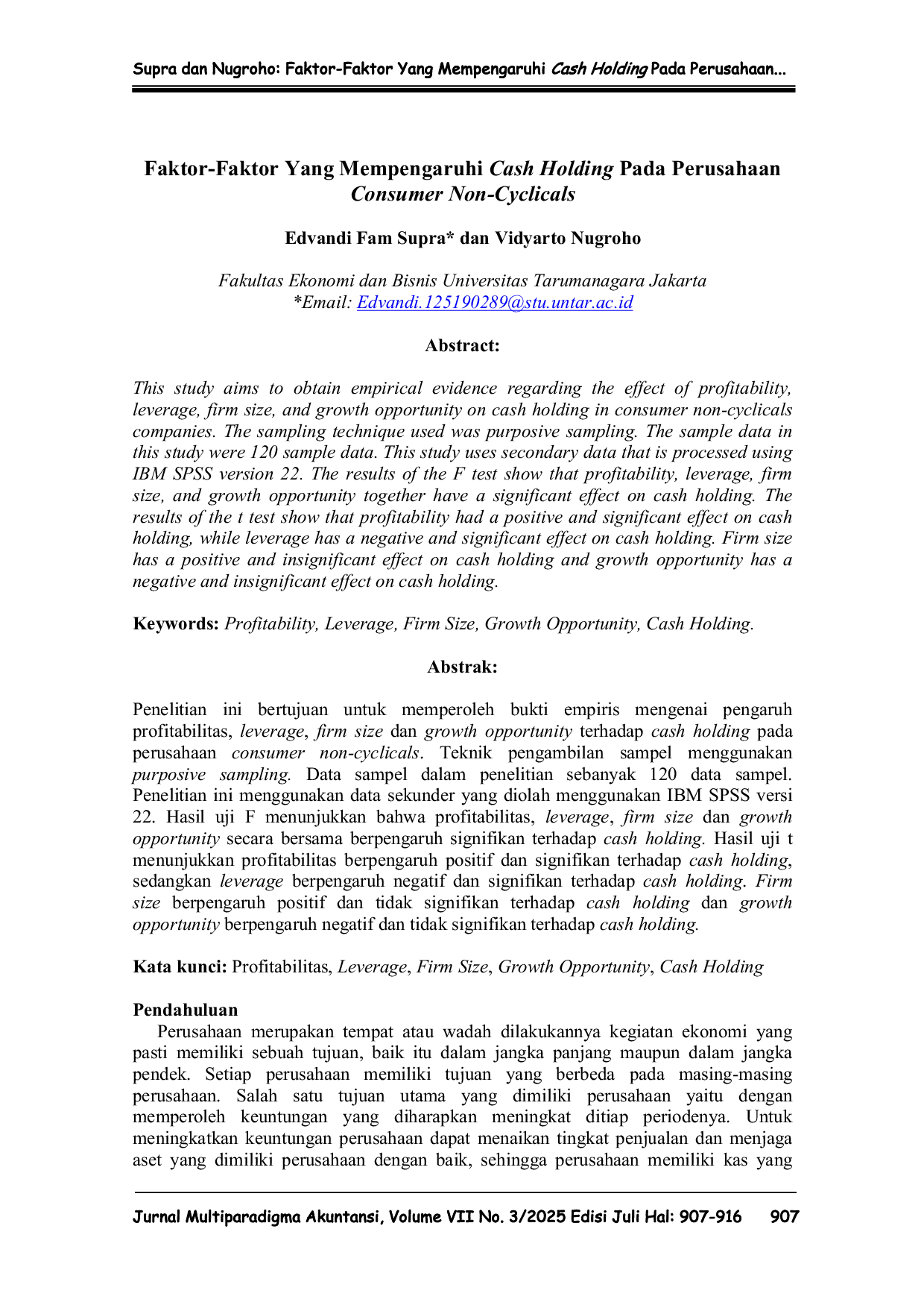 JURIS Faktor Faktor Yang Mempengaruhi Cash Holding Pada Perusahaan Consumer Non Cyclicals