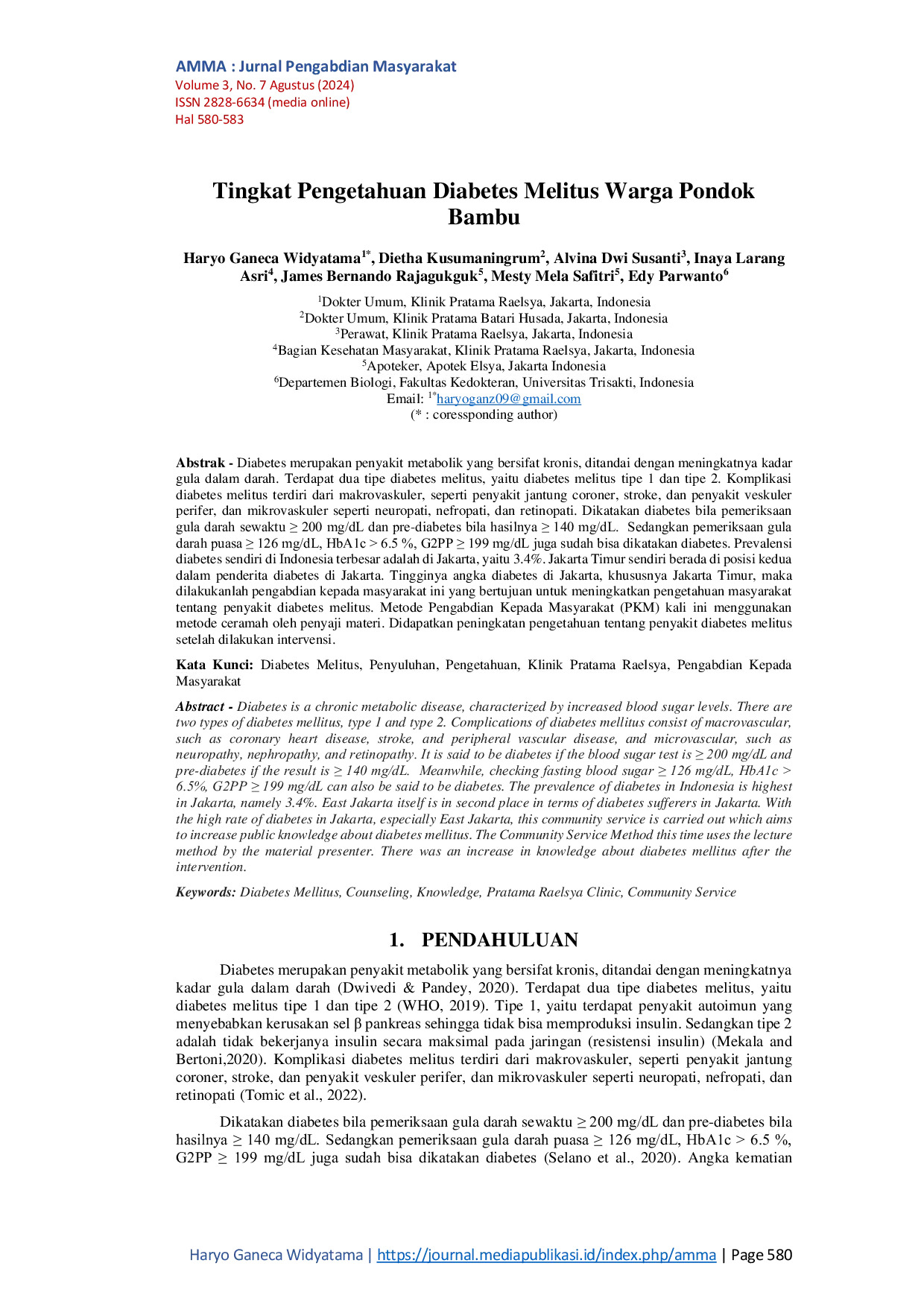 JURIS Tingkat Pengetahuan Diabetes Melitus Warga Pondok Bambu