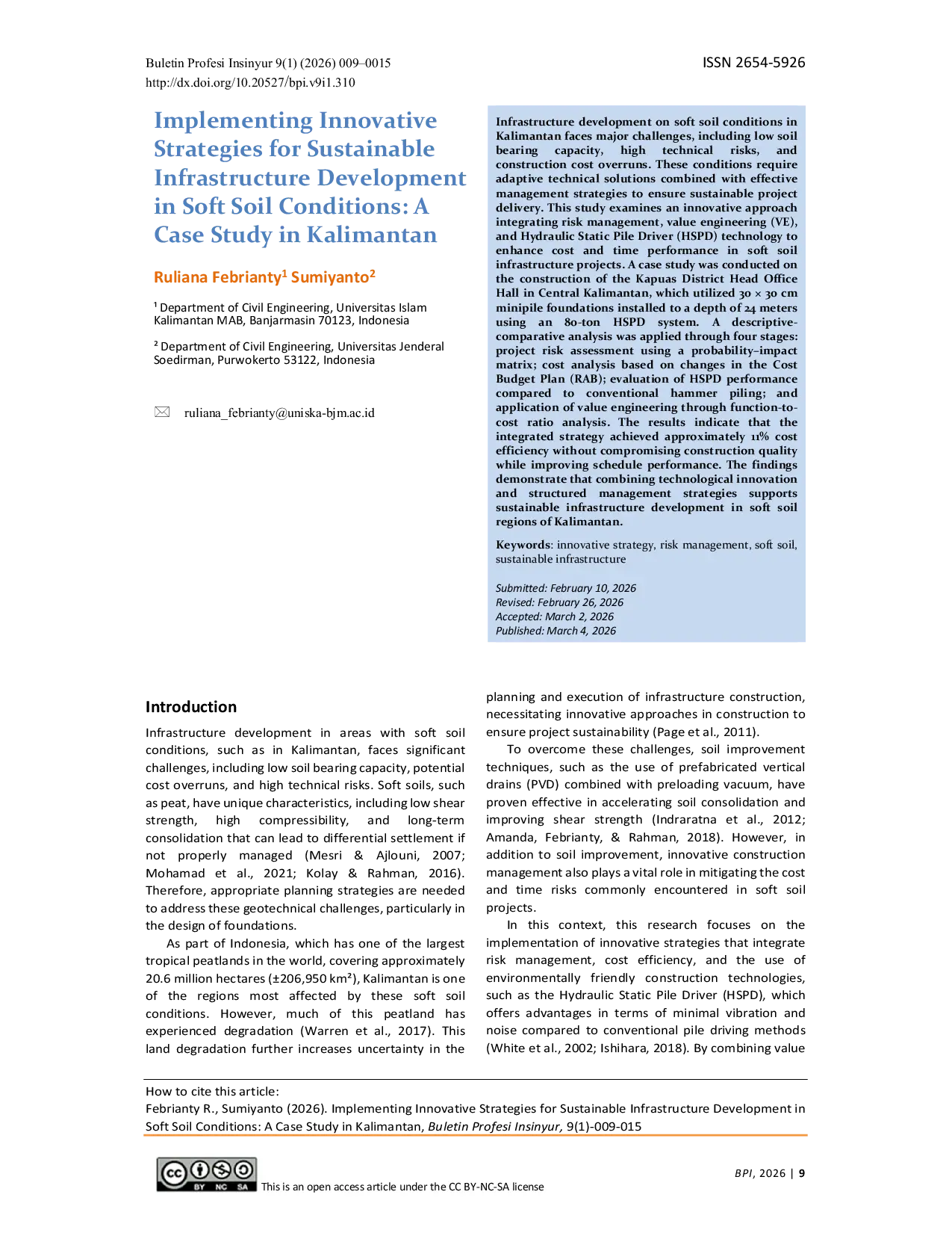 JURIS Implementing Innovative Strategies for Sustainable Infrastructure Development in Soft Soil Conditions A Case Study in Kalimantan