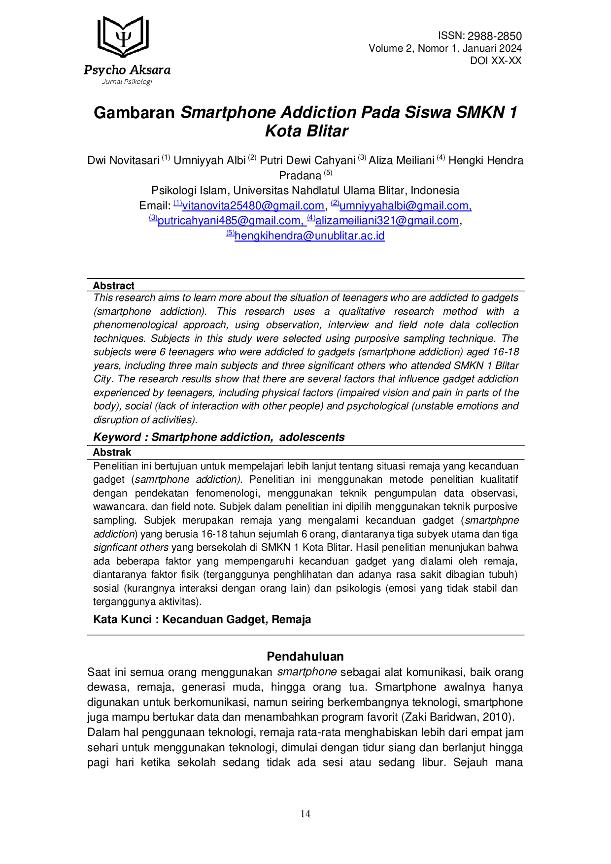 JURIS Gambaran Smartphone Addiction Pada Siswa SMKN 1 Kota Blitar