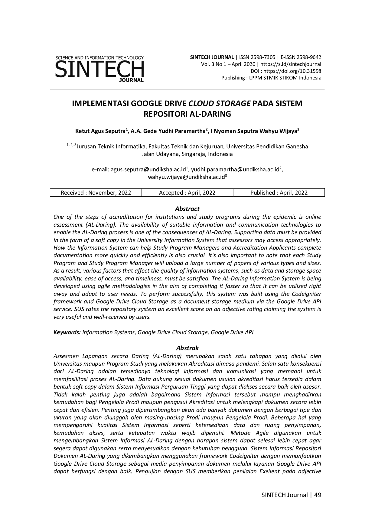 JURIS Implementation of Google Drive Cloud Storage in the AL Daring Repository System