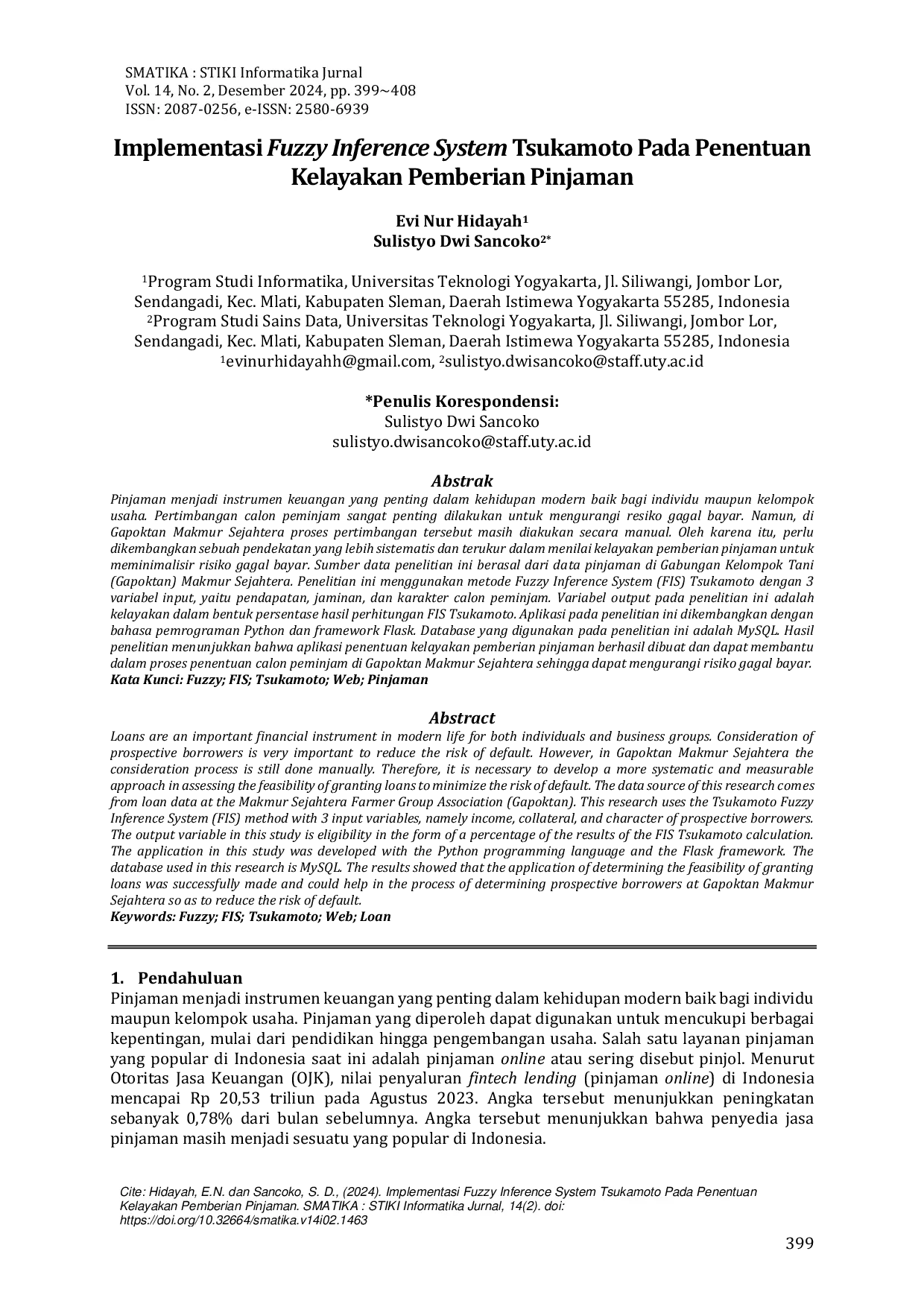 JURIS Implementasi Fuzzy Inference System Tsukamoto Pada Penentuan Kelayakan Pemberian Pinjaman