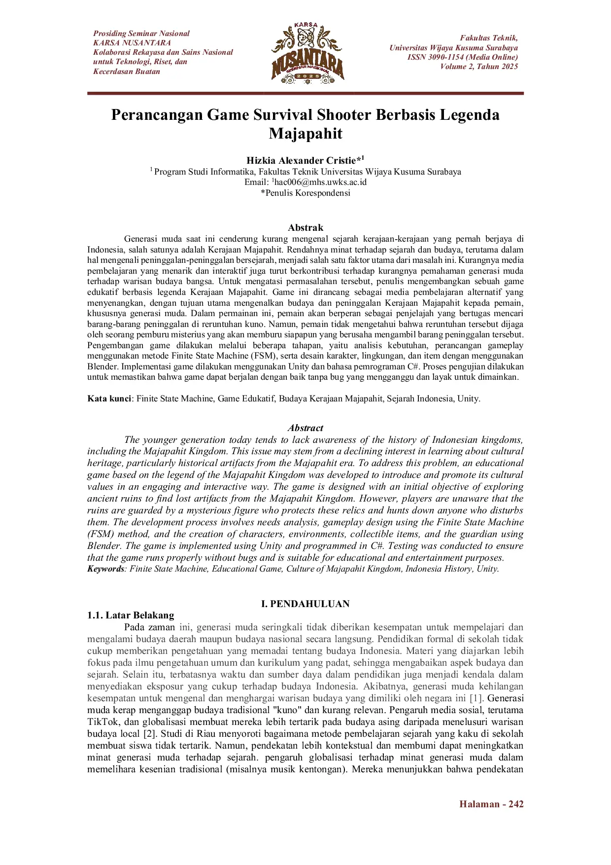 JURIS Perancangan Game Survival Shooter Berbasis Legenda Majapahit