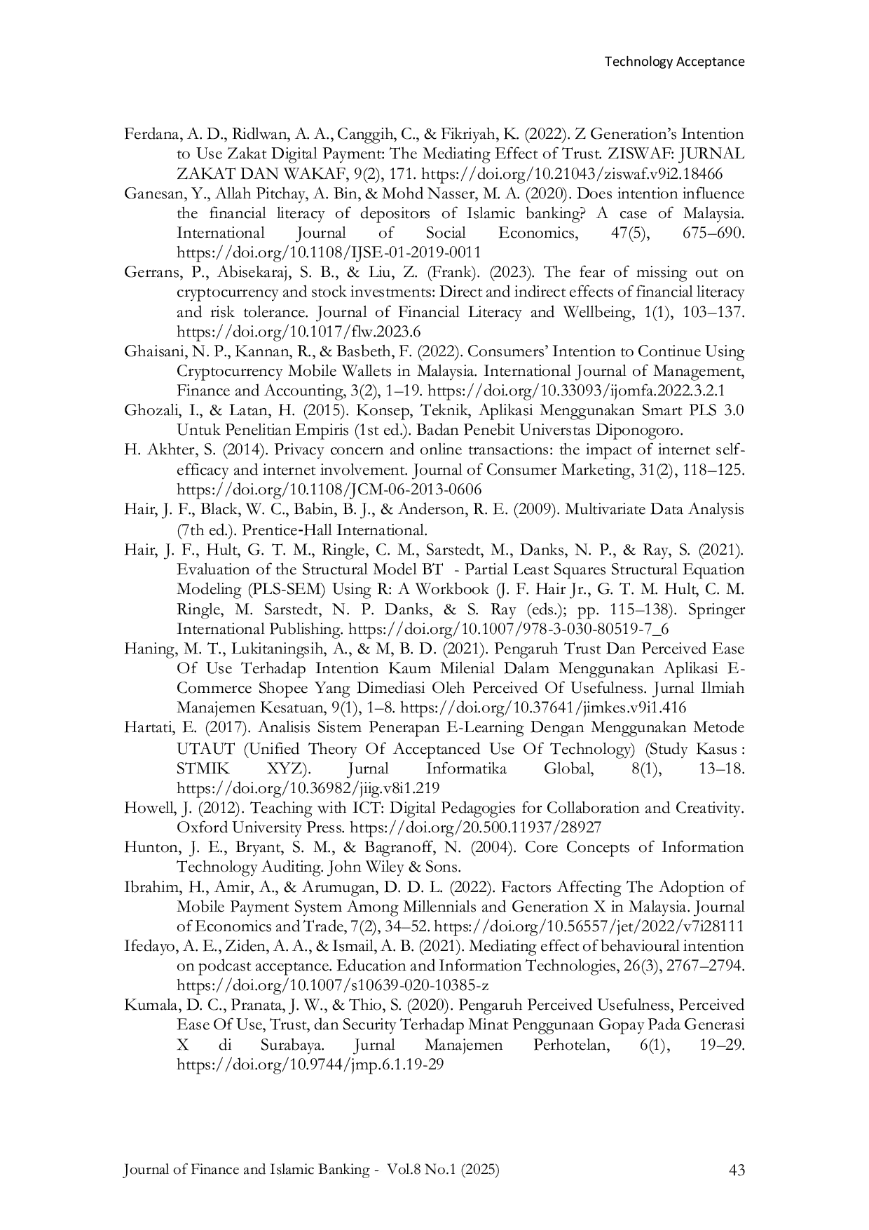JURIS Technology Acceptance and the Use of Non Cash Payment Systems Empirical Evidence from Generation Y and Z