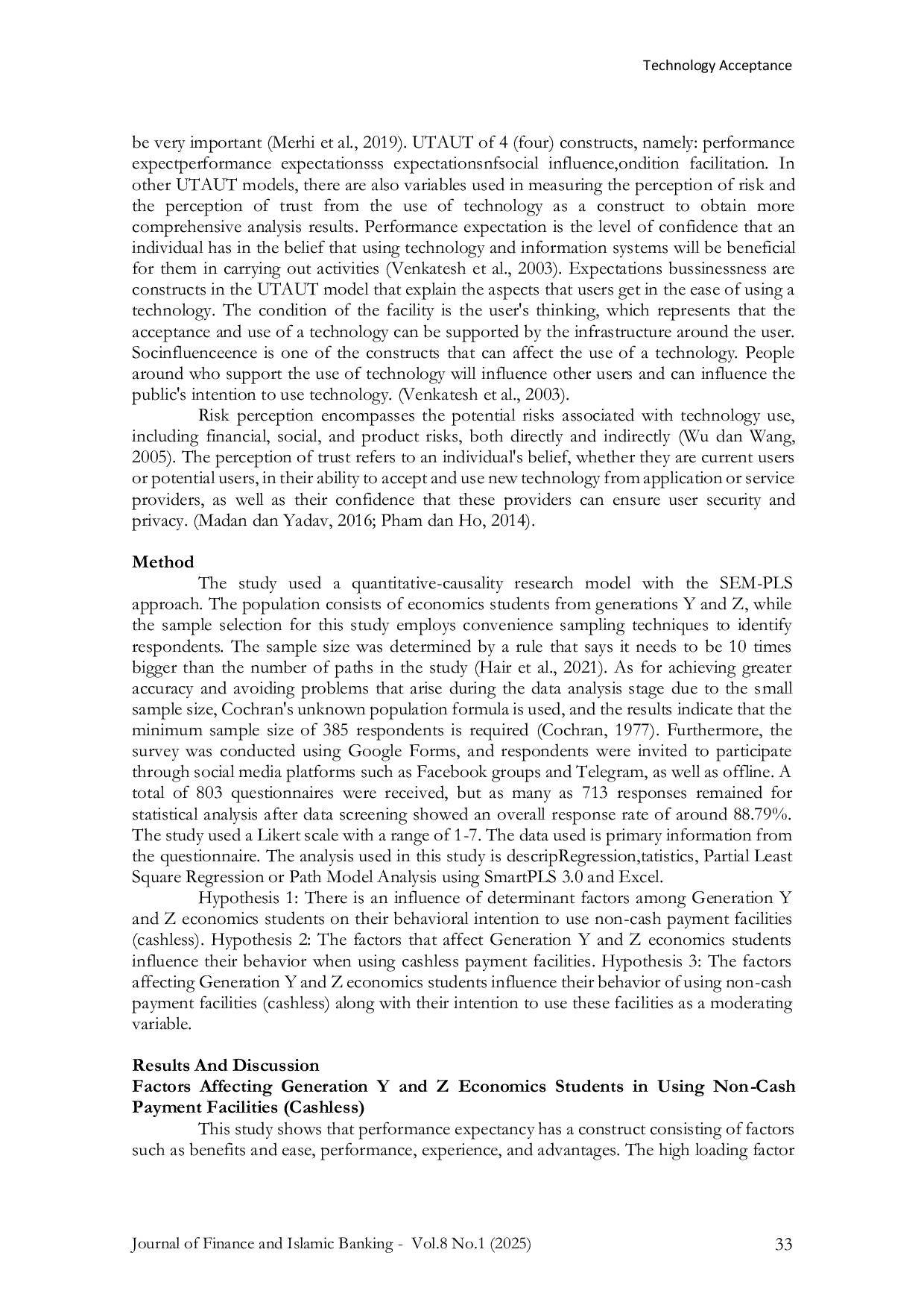 JURIS Technology Acceptance and the Use of Non Cash Payment Systems Empirical Evidence from Generation Y and Z