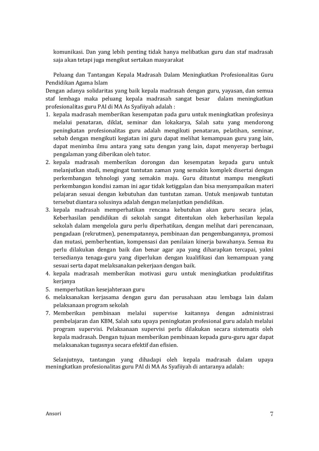 JURIS Upaya Kepala Madrasah Dalam Meningkatkan Profesionalitas Guru Pendidikan Agama Islam Di Madrasah Aliyah As Syafiiyah Lombang Laok Blega Bangkalan