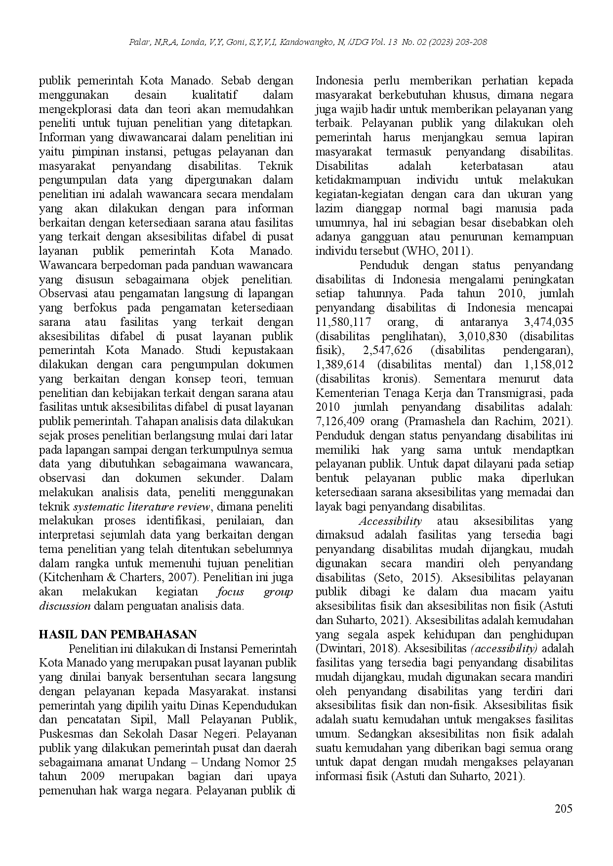 juris KETERSEDIAAN SARANA AKSESIBILITAS PENYANDANG DISABILITAS di PUSAT LAYANAN PUBLIK PEMERINTAH KOTA MANADO