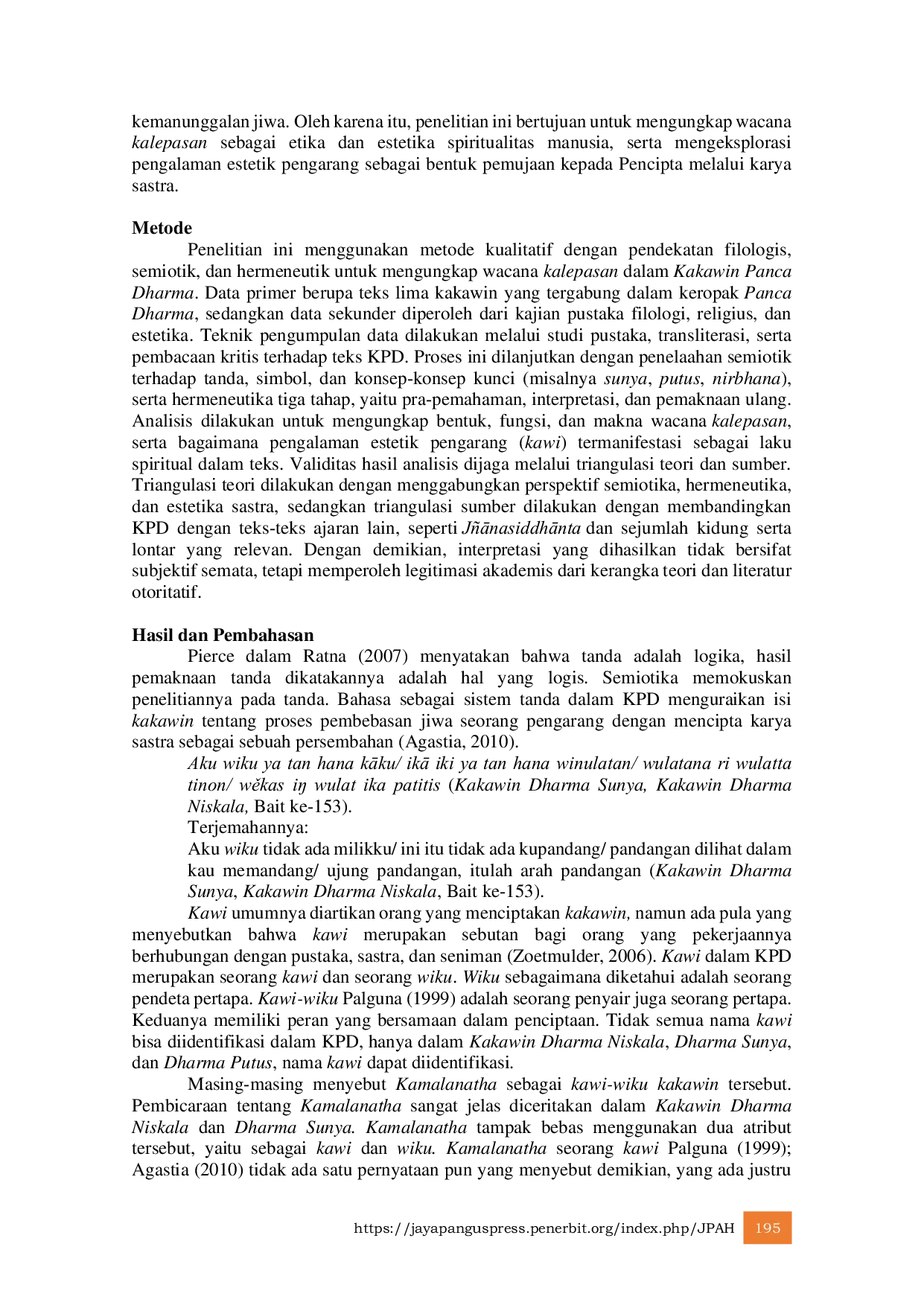 JURIS Representasi Wacana Kalepasan sebagai Konsep Estetika dan Etika Spiritualitas Manusia dalam Kakawin Panca Dharma