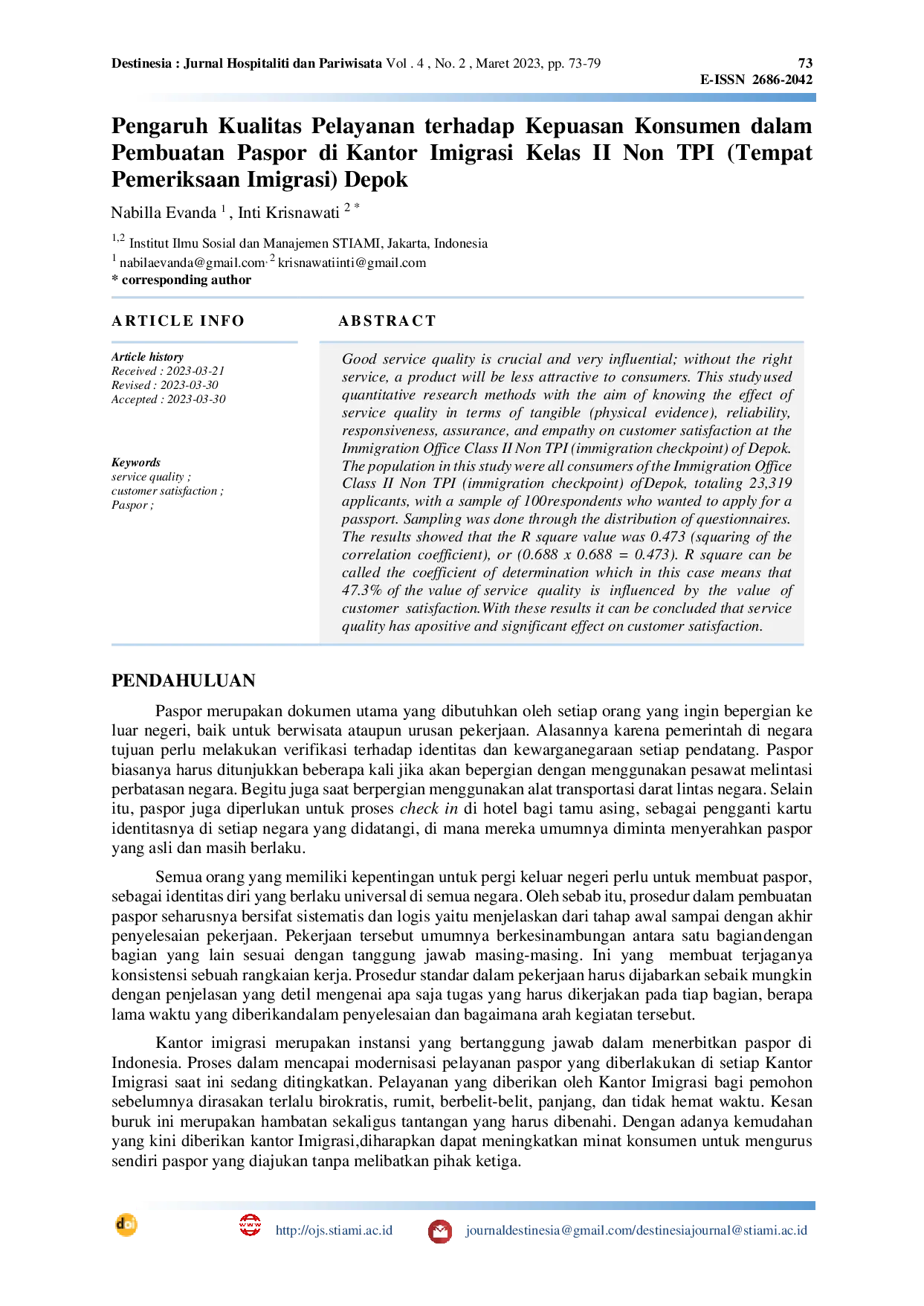 JURIS Pengaruh Kualitas Pelayanan terhadap Kepuasan Konsumen dalam Pembuatan Paspor di Kantor Imigrasi Kelas II Non TPI Tempat Pemeriksaan Imigrasi Depok