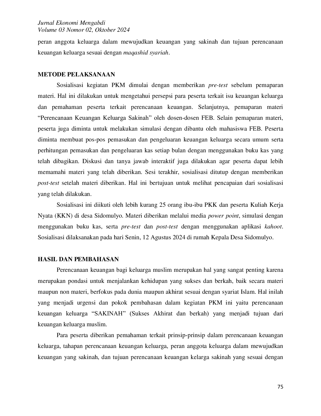 JURIS Sosialisasi Perencanaan Keuangan Keluarga Sakinah