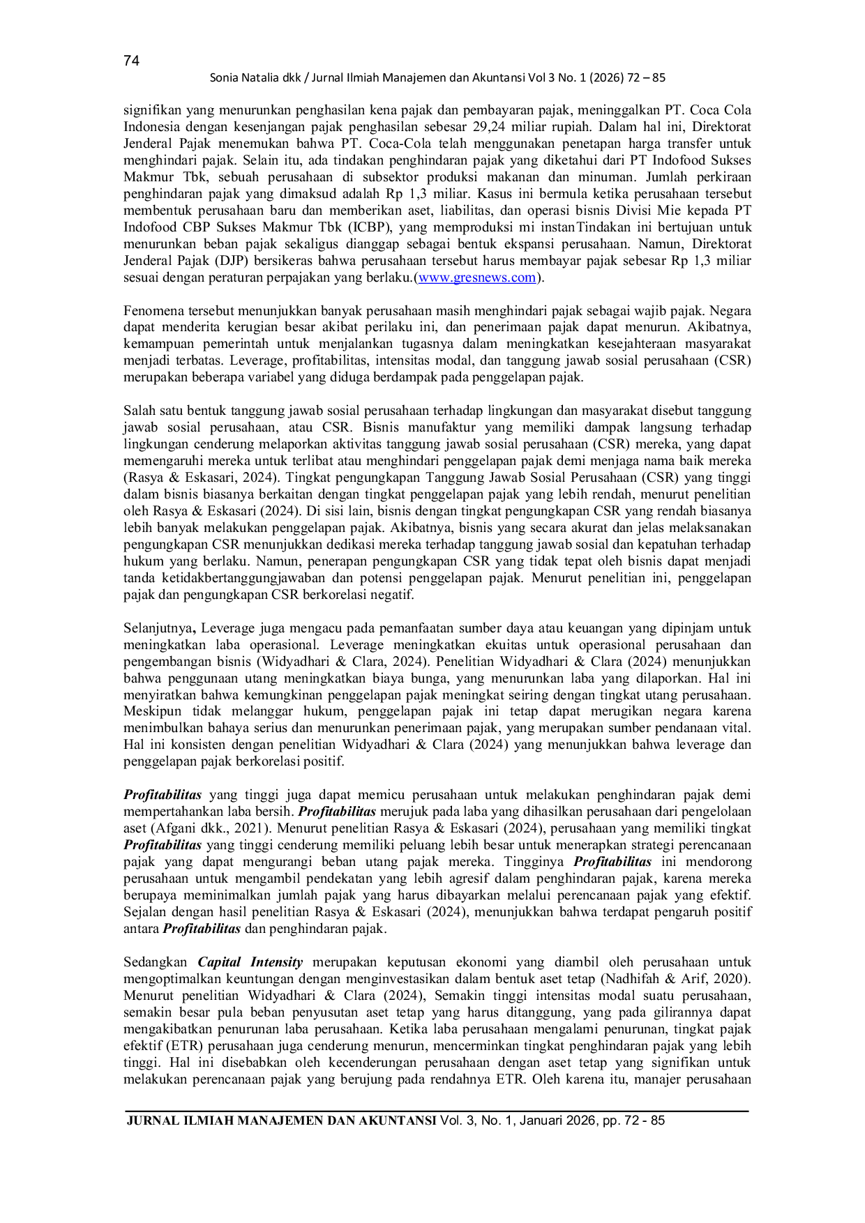 JURIS Pengaruh Corporate Social Responsibility Leverage Profitabilitas Dan Capital Intensity Terhadap Tax Avoidance