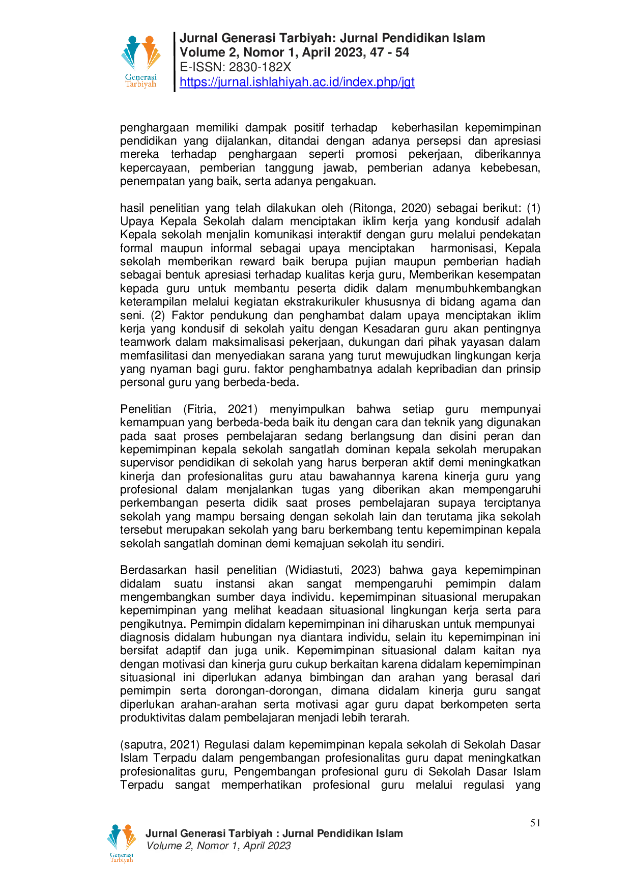 JURIS Kepemimpinan Kepala Sekolah di Sekolah Dasar Islam Terpadu