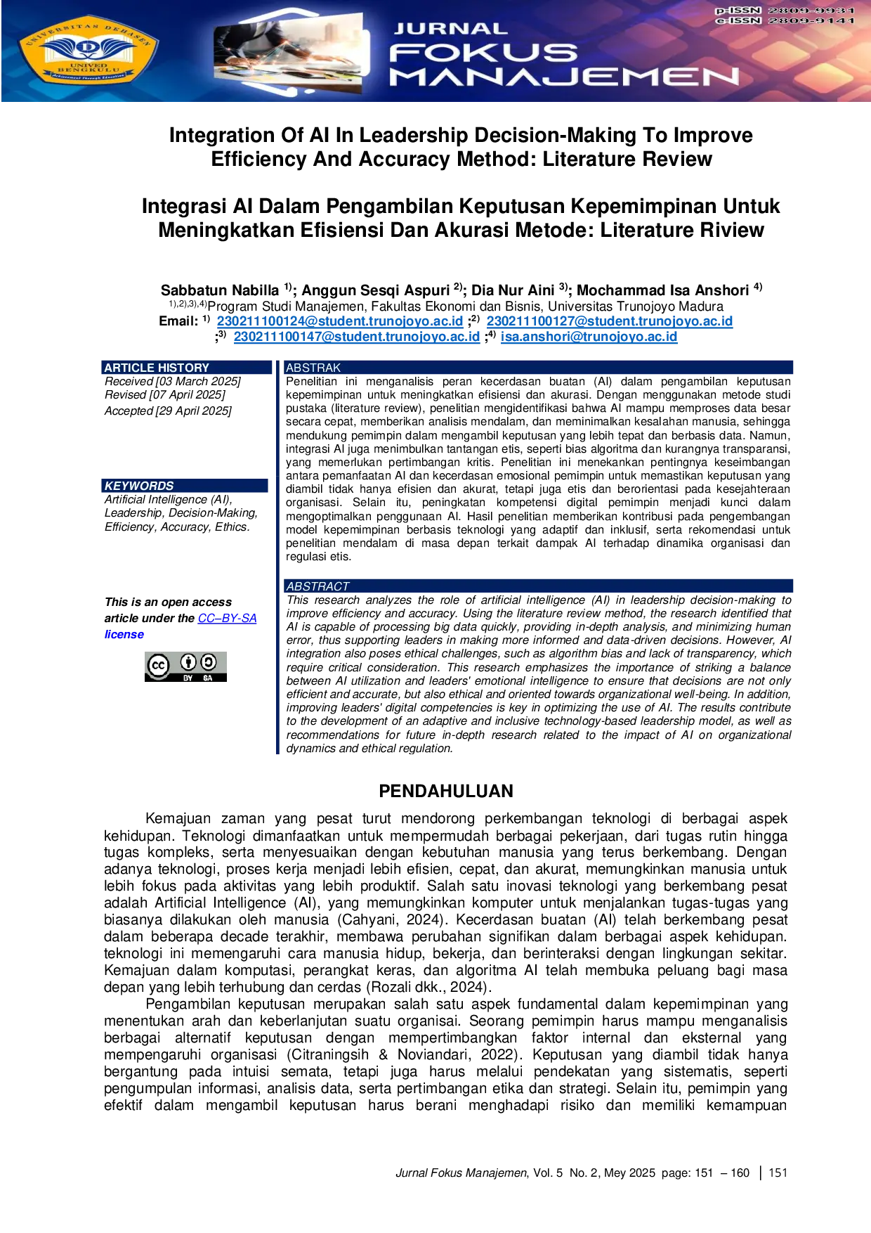 JURIS Integration Of AI In Leadership Decision Making To Improve Efficiency And Accuracy Method Literature Review