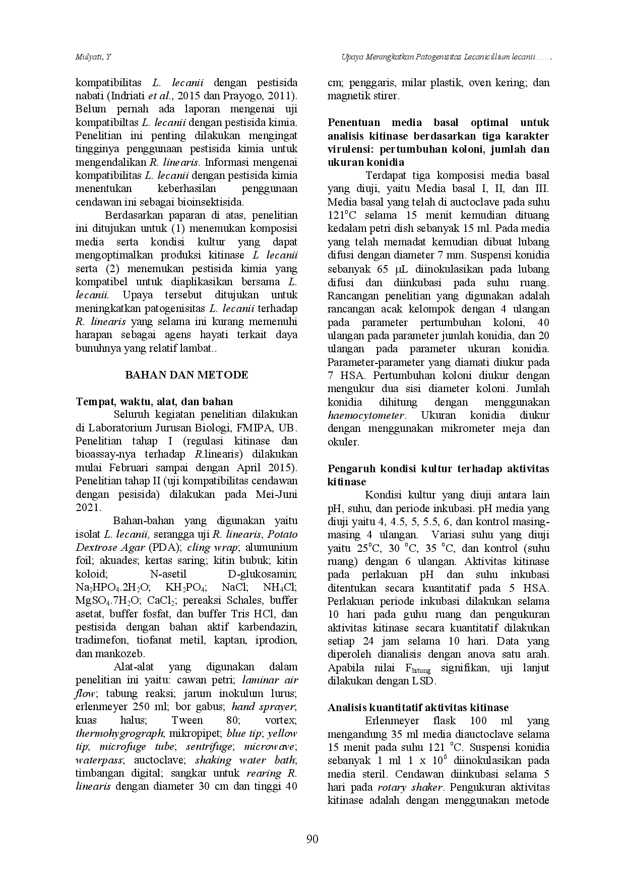 juris Doi 10 36873 UPAYA MENINGKATKAN PATOGENISITAS Lecanicillium lecanii TERHADAP HAMA PENGISAP POLONG KEDELAI Riptortus linearis melalui REGULASI KITINASE DAN UJI KOMPATIBILITAS PESTISIDA Ef