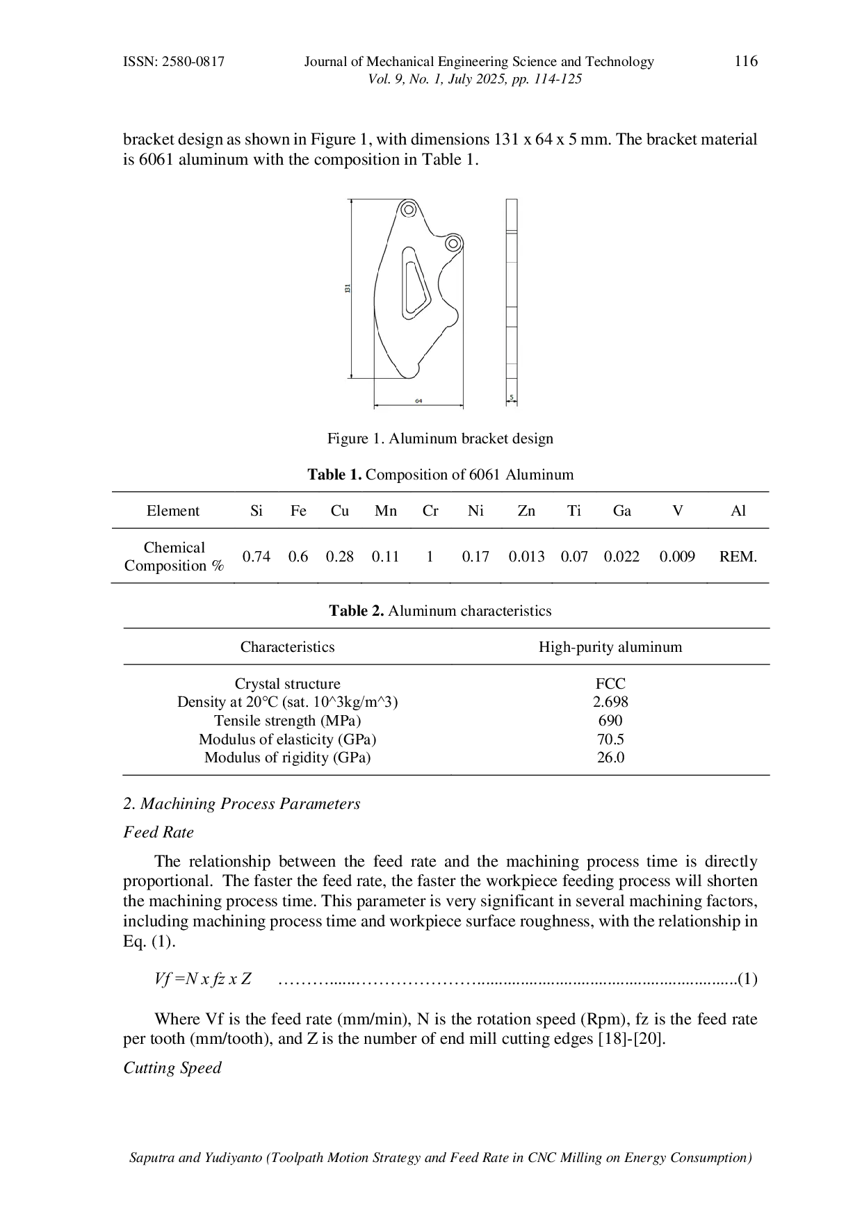 JURIS Toolpath Motion Strategy and Feed Rate in CNC Milling on Energy Consumption of Machining Process