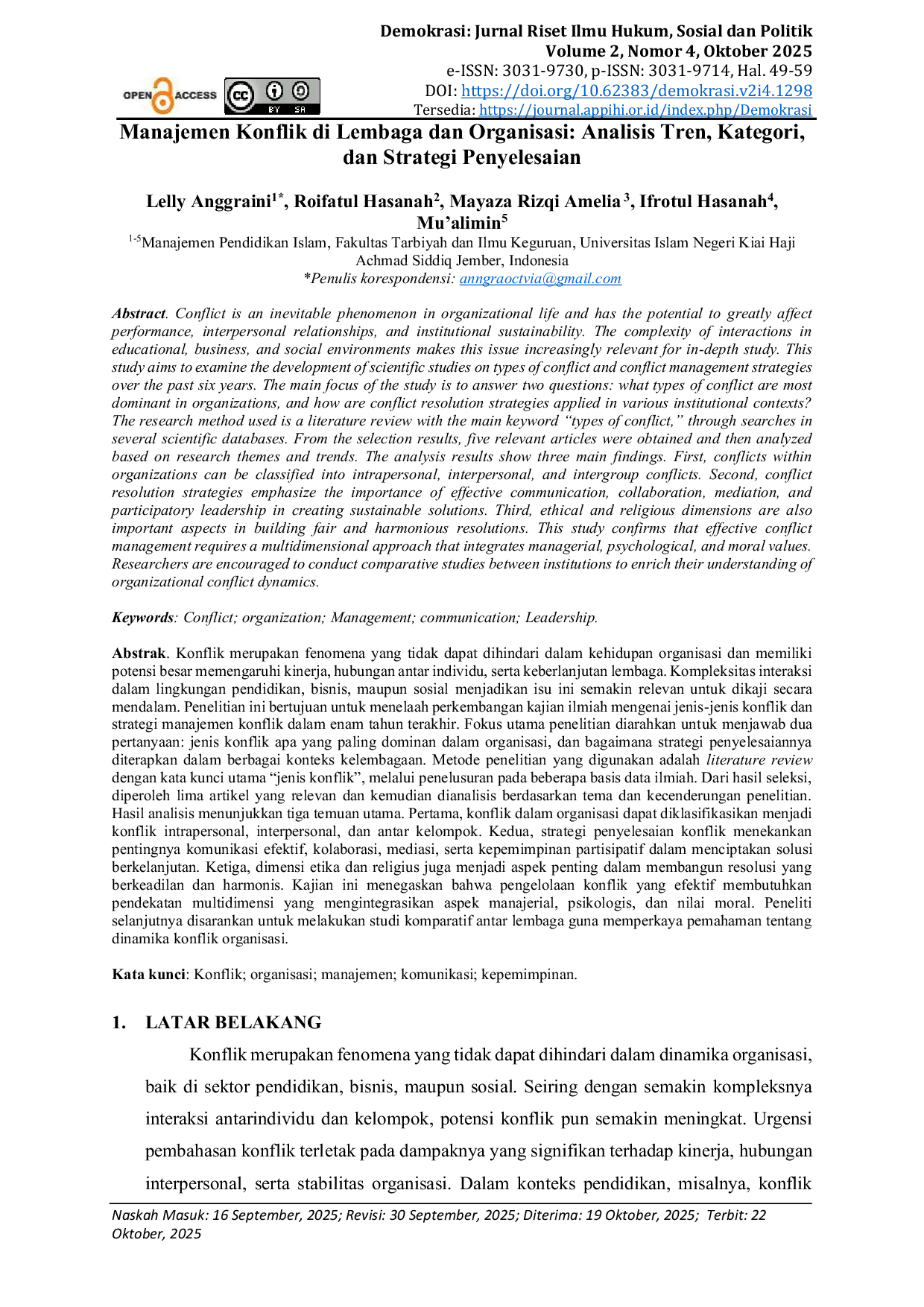 JURIS Manajemen Konflik di Lembaga dan Organisasi Analisis Tren Kategori dan Strategi Penyelesaian