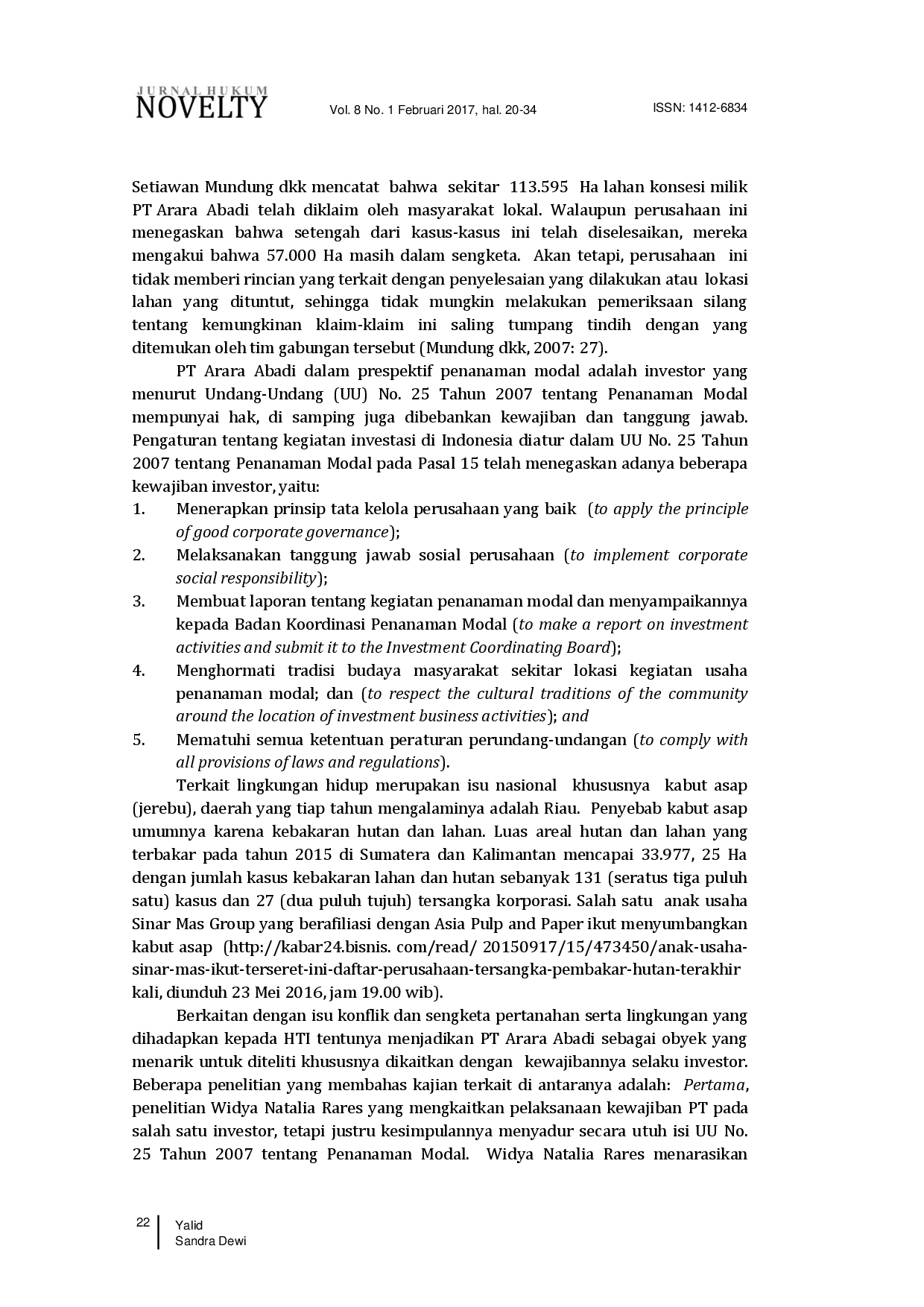 JURIS Kewajiban PT Arara Abadi Wilayah Operasional Desa Kota Garo Kecamatan Tapung Hilir Kabupaten Kampar Sebagai Investor Hutan Tanaman Industri