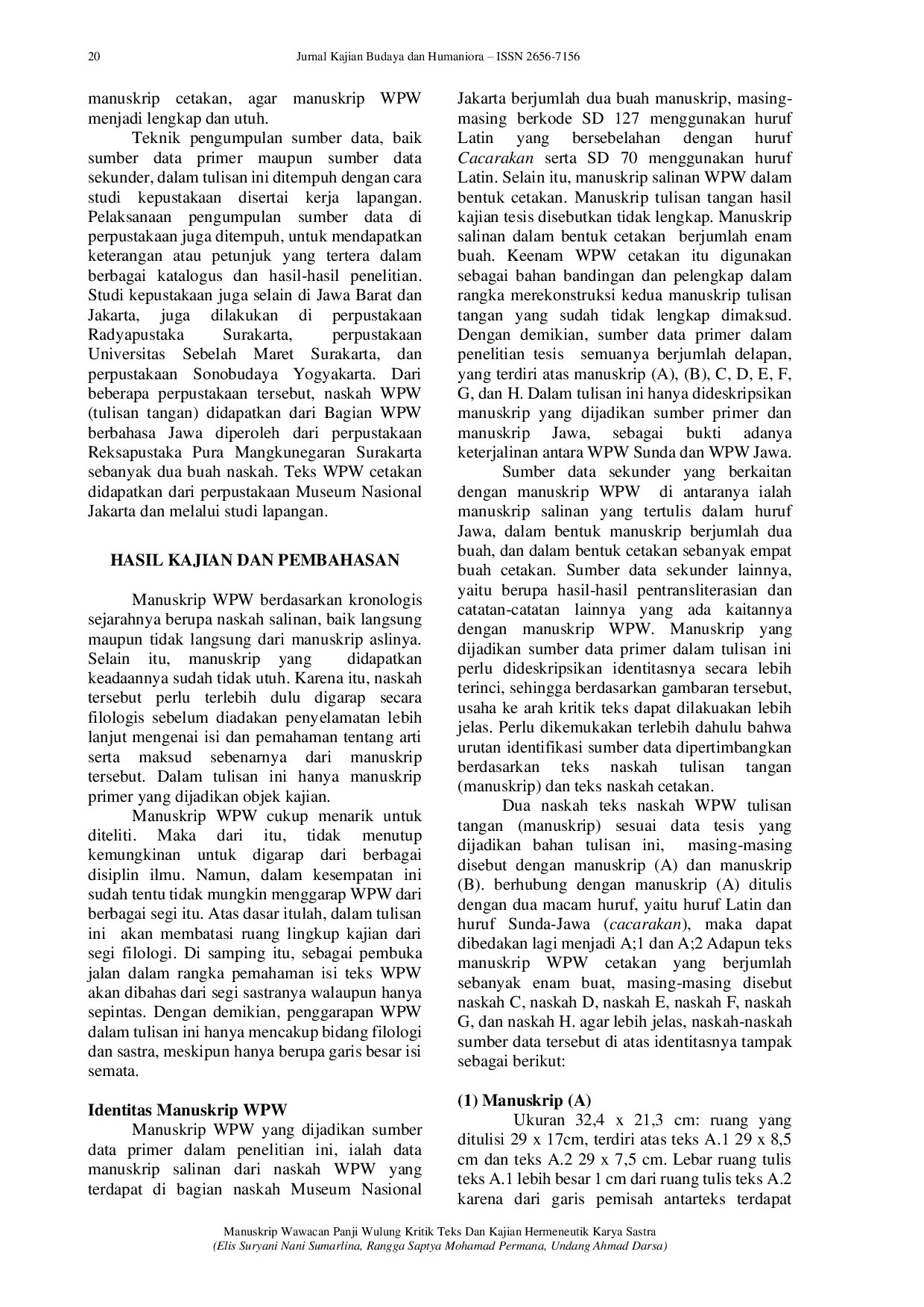 JURIS Manuskrip Wawacan Panji Wulung Kritik Teks Dan Kajian Hermeneutik Karya Sastra