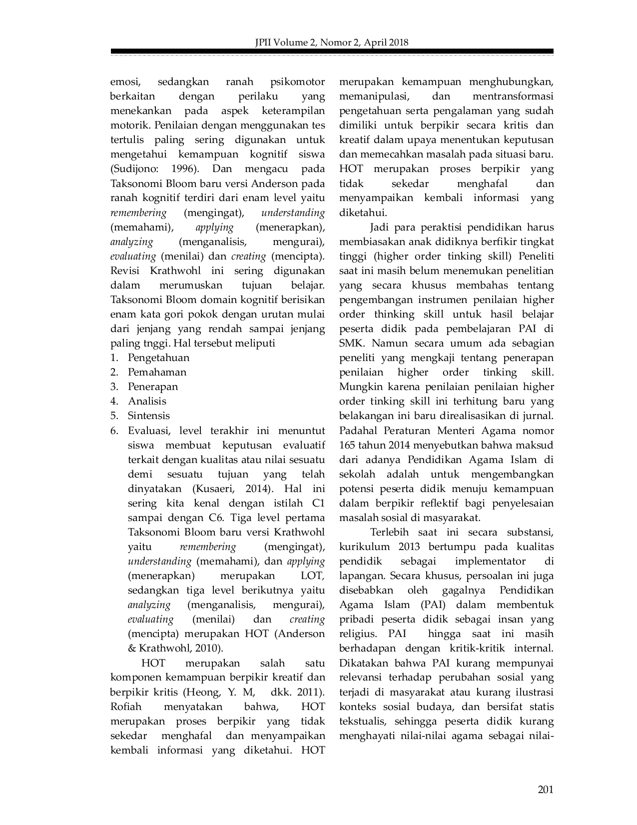 JURIS Pengembangan Instrumen Penilaian Higher Order Thinking Skills Pada Mata Pelajaran Pendidikan Agama Islam