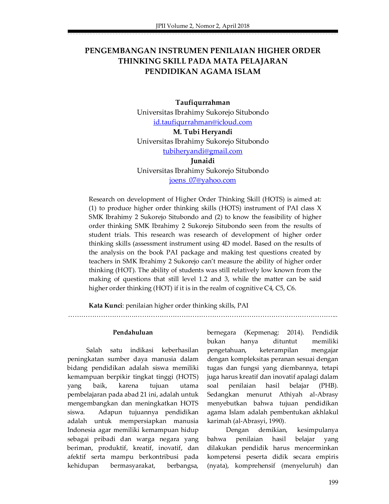 JURIS Pengembangan Instrumen Penilaian Higher Order Thinking Skills Pada Mata Pelajaran Pendidikan Agama Islam