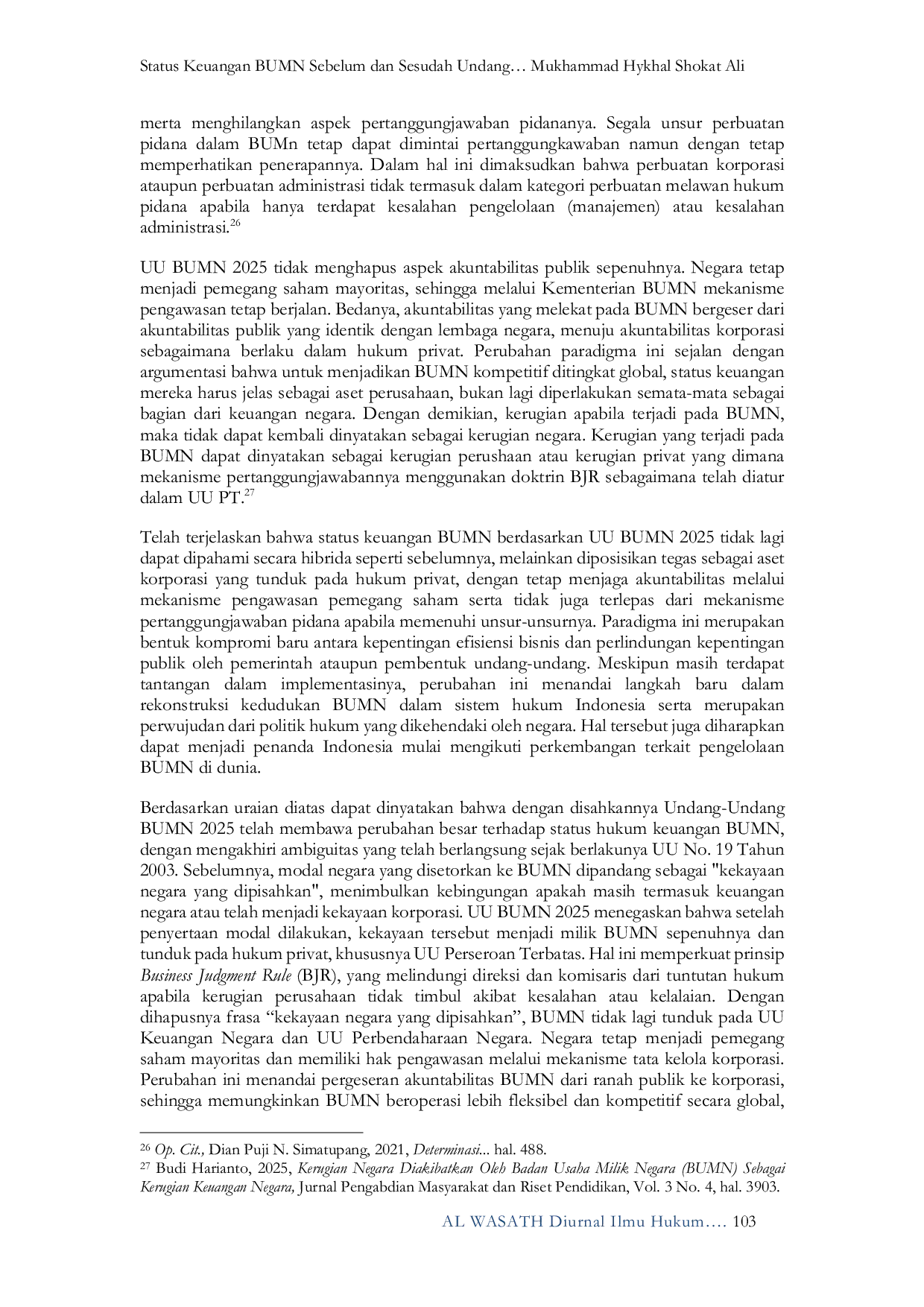 JURIS Status Keuangan BUMN Sebelum dan Sesudah Undang Undang Nomor 1 Tahun 2025 Reorientasi Hubungan Keuangan Negara Korporasi
