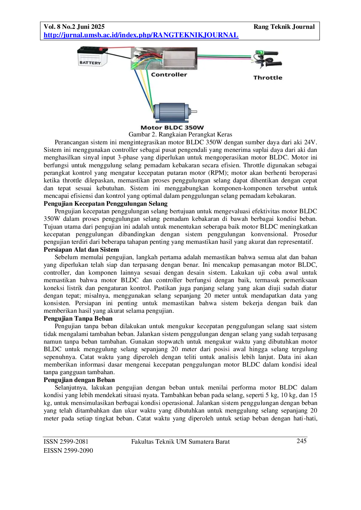 JURIS Implementasi Motor Bldc 350W Untuk Meningkatkan Kecepatan Penggulungan Selang Pemadam Kebakaran