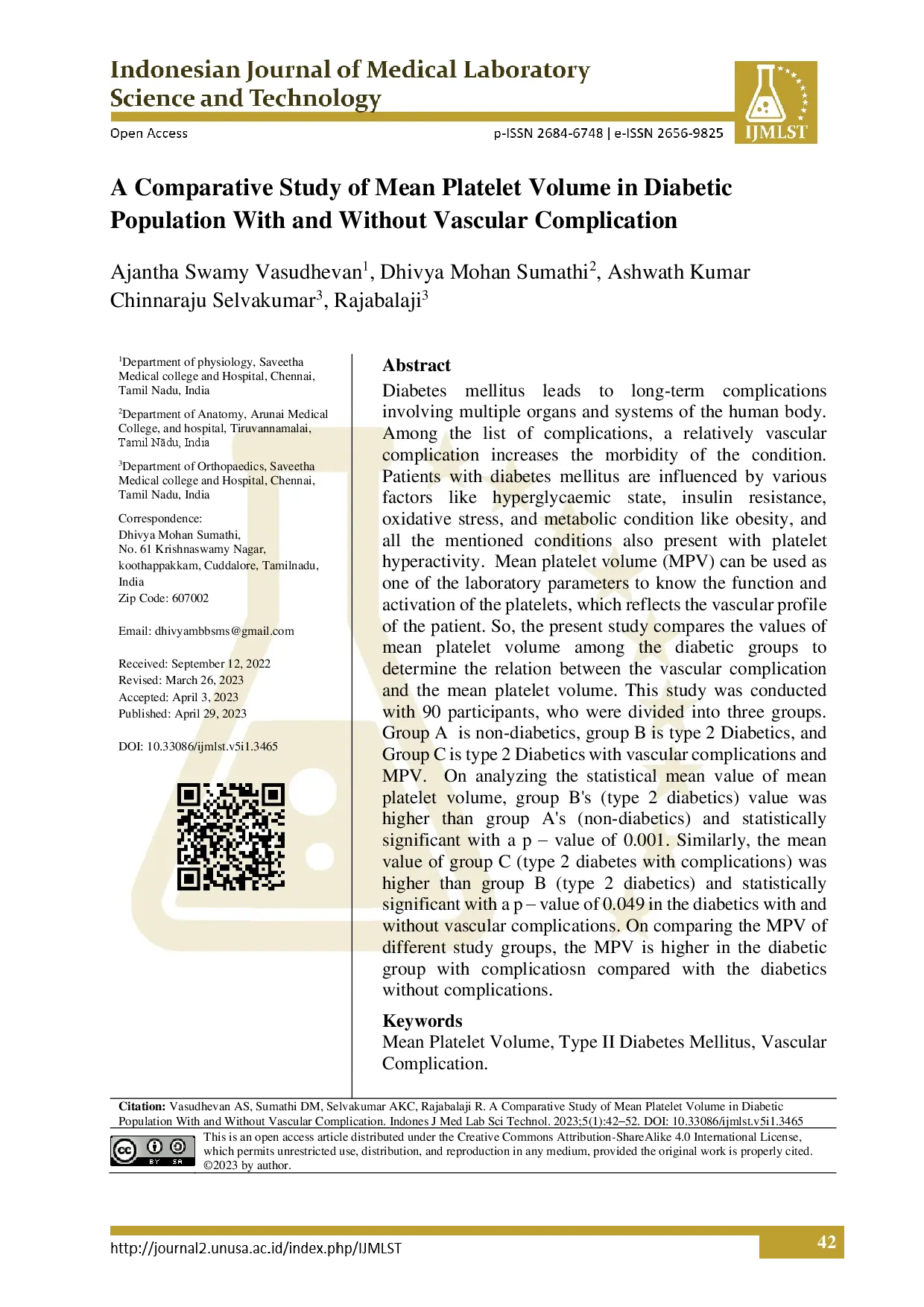 juris A Comparative Study of Mean Platelet Volume in Diabetic Population With and Without Vascular Complication