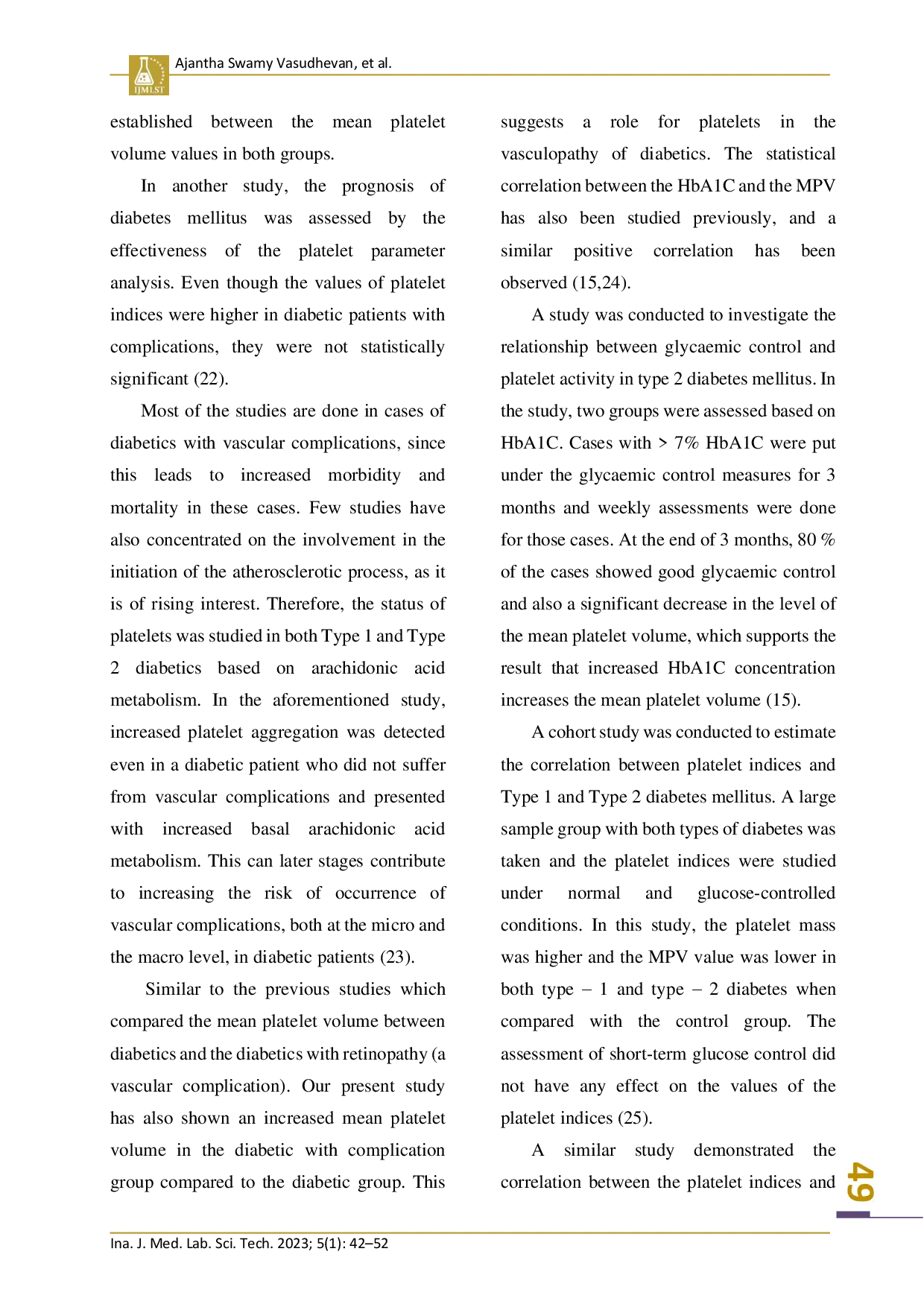 juris A Comparative Study of Mean Platelet Volume in Diabetic Population With and Without Vascular Complication